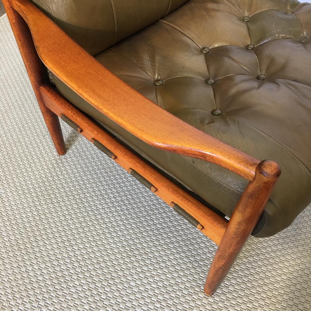 Swedish Green Leather and Mahogany Läckö Easy Chair by Ingemar Thillmark for OPE For Sale 7