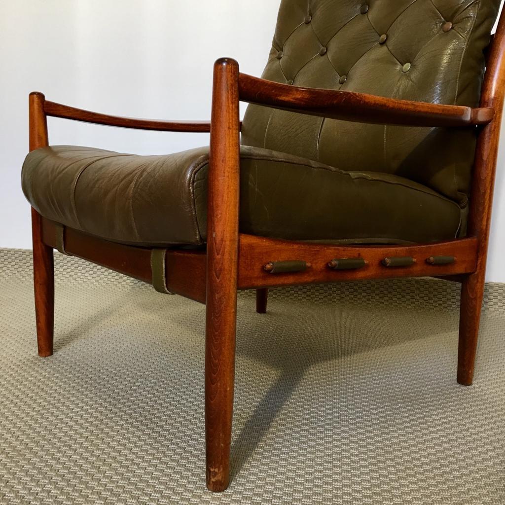 Swedish Green Leather and Mahogany Läckö Easy Chair by Ingemar Thillmark for OPE For Sale 3