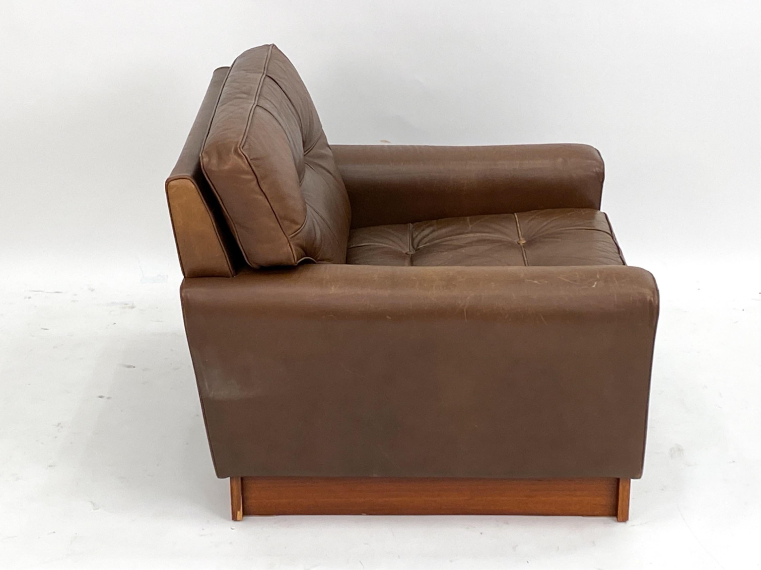 Mid-Century Modern Swedish Leather Armchair Brown Leather Armchair in the Style of Arne Norell For Sale