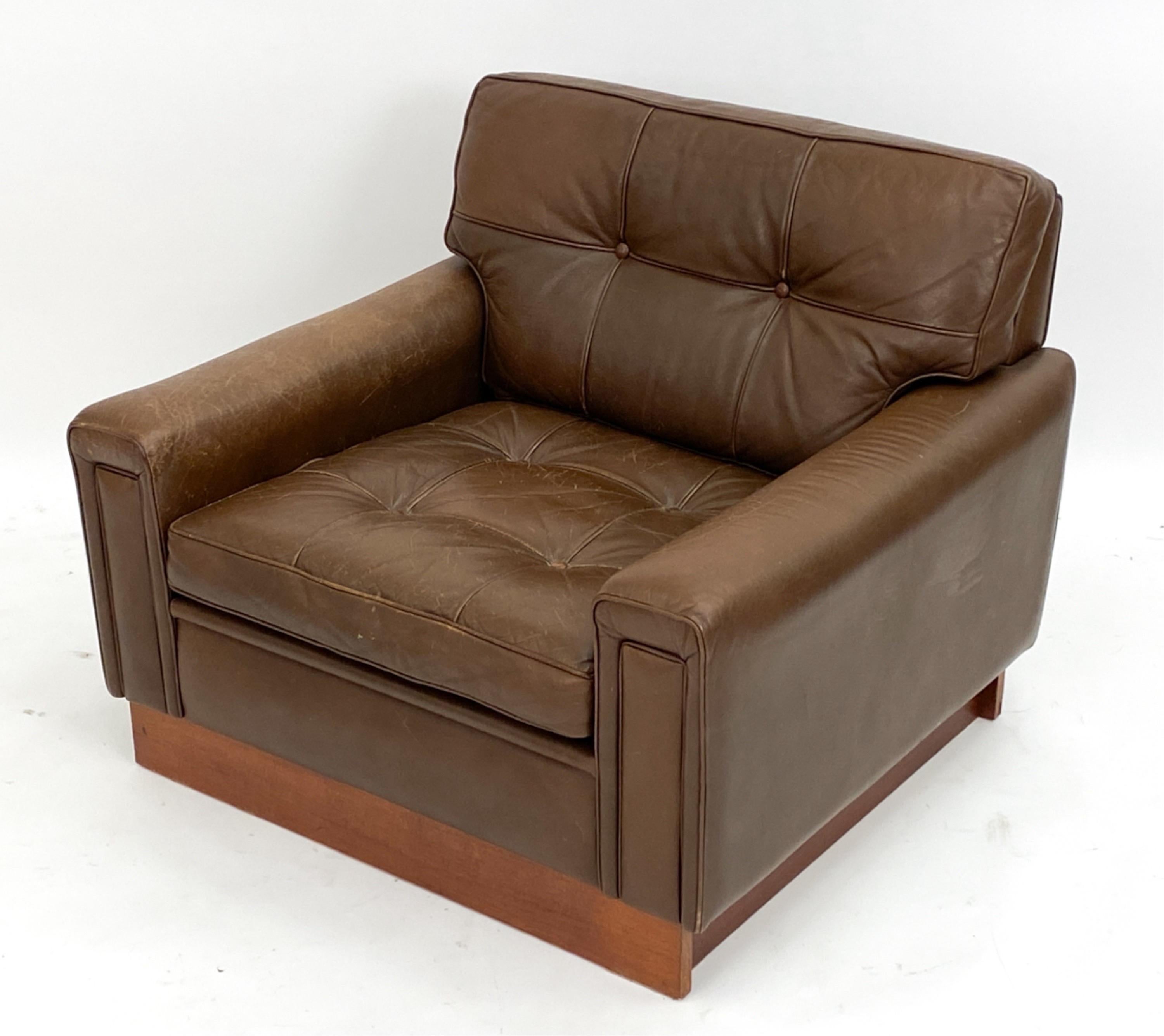 Swedish Leather Armchair Brown Leather Armchair in the Style of Arne Norell In Good Condition For Sale In Rochester, NY