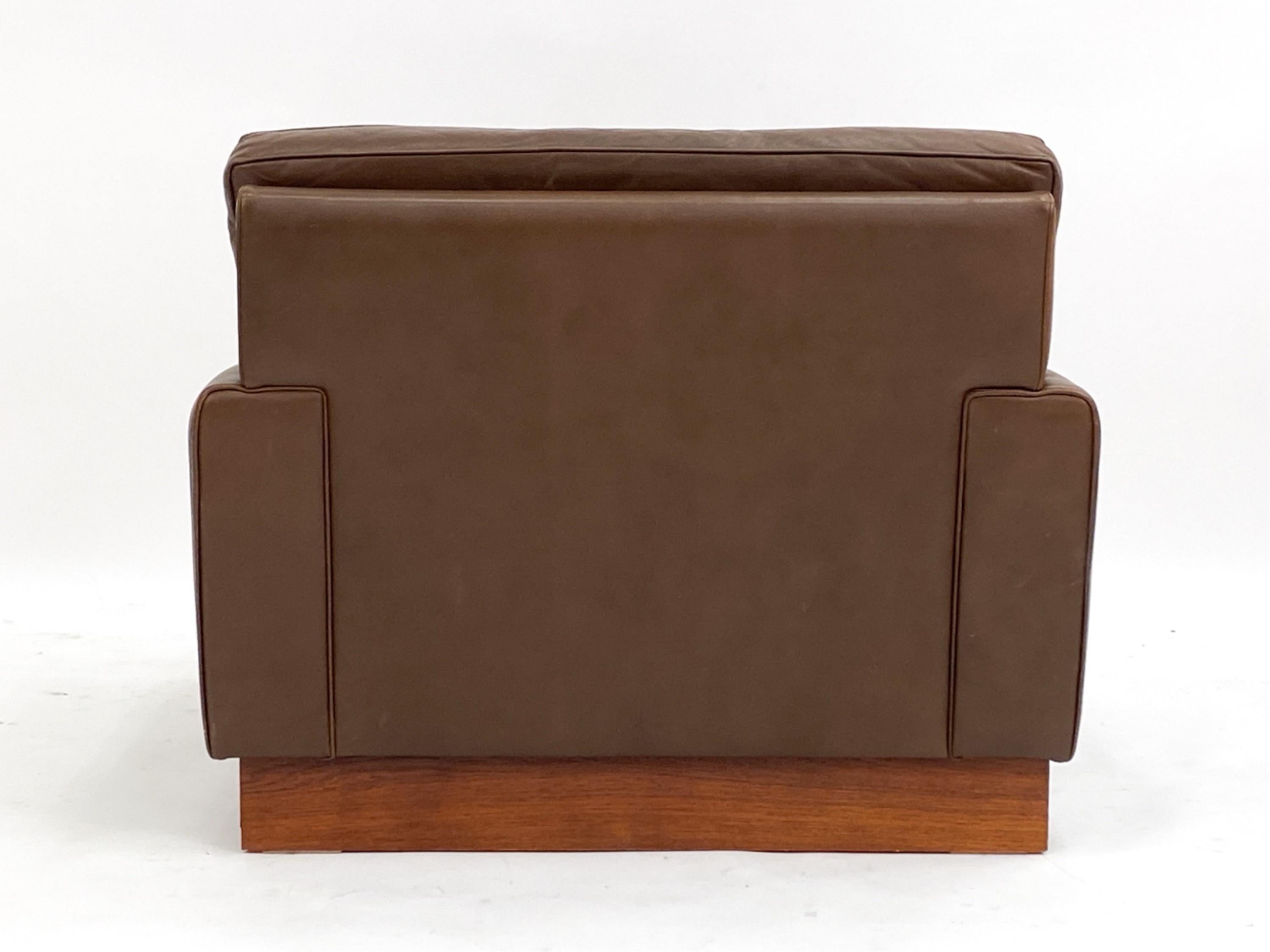 20th Century Swedish Leather Armchair Brown Leather Armchair in the Style of Arne Norell For Sale