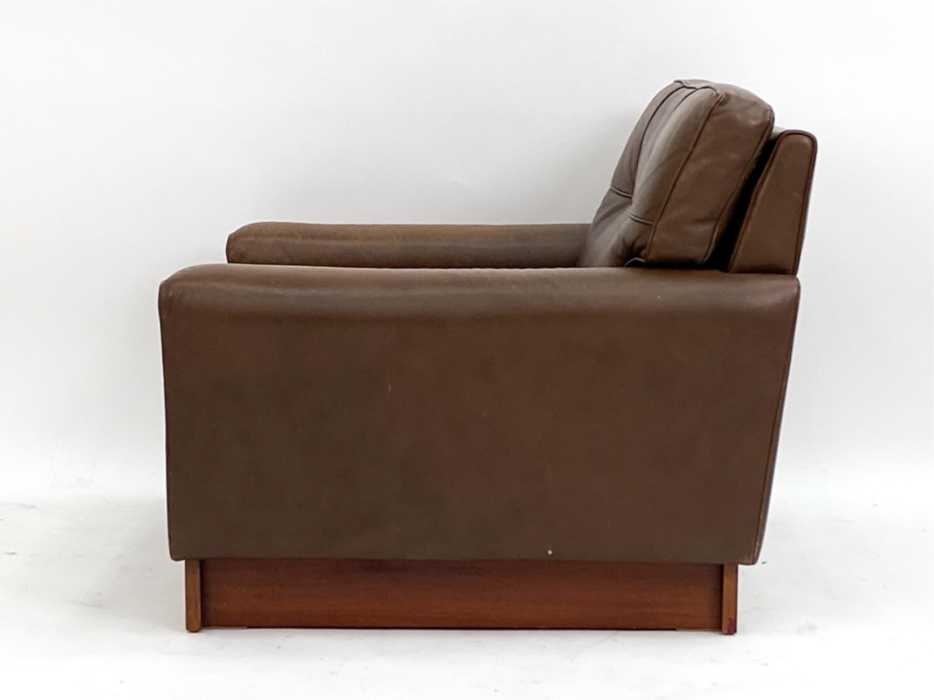 Swedish Leather Armchair Brown Leather Armchair in the Style of Arne Norell For Sale 1