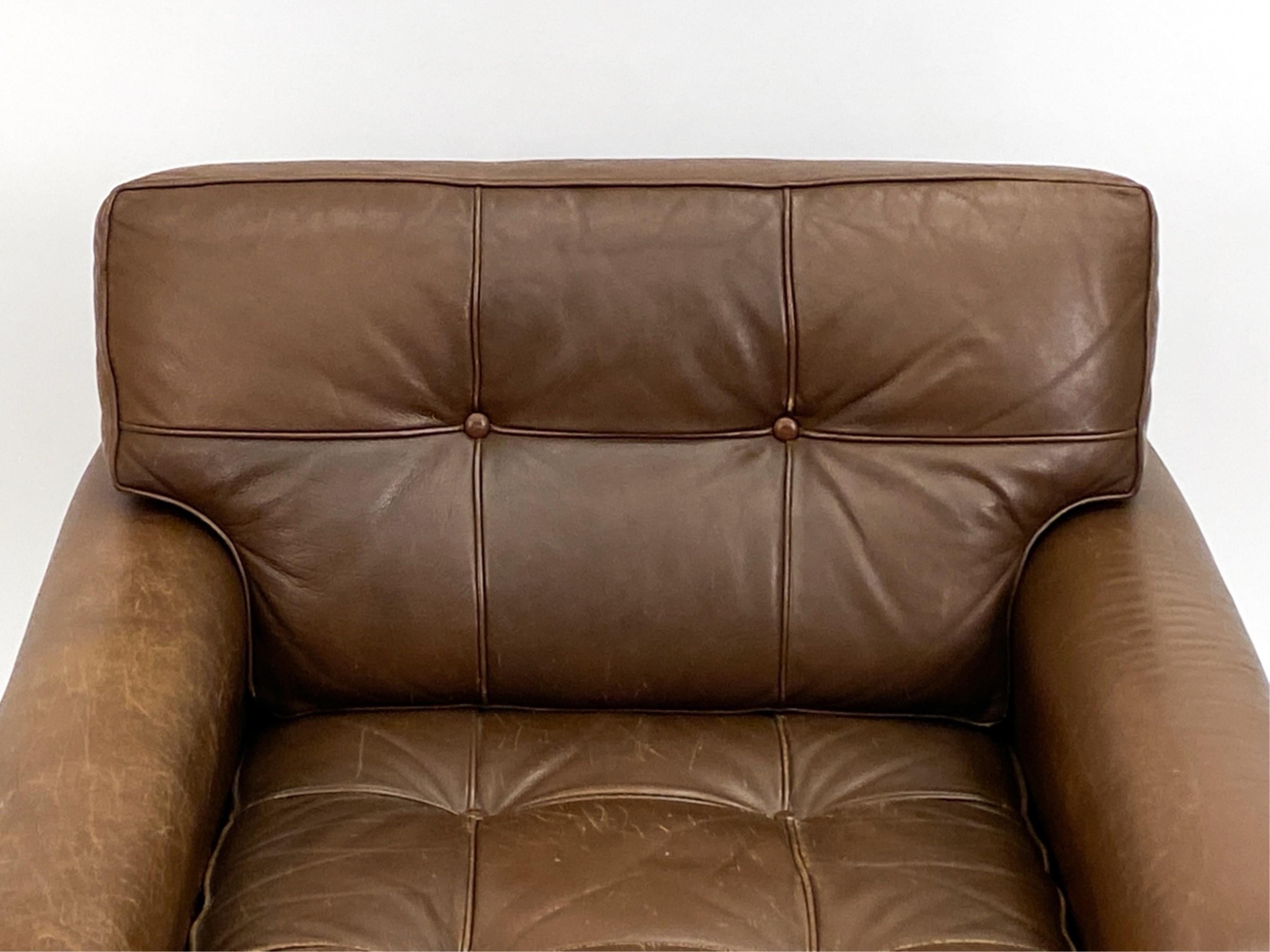 Swedish Leather Armchair Brown Leather Armchair in the Style of Arne Norell For Sale 2