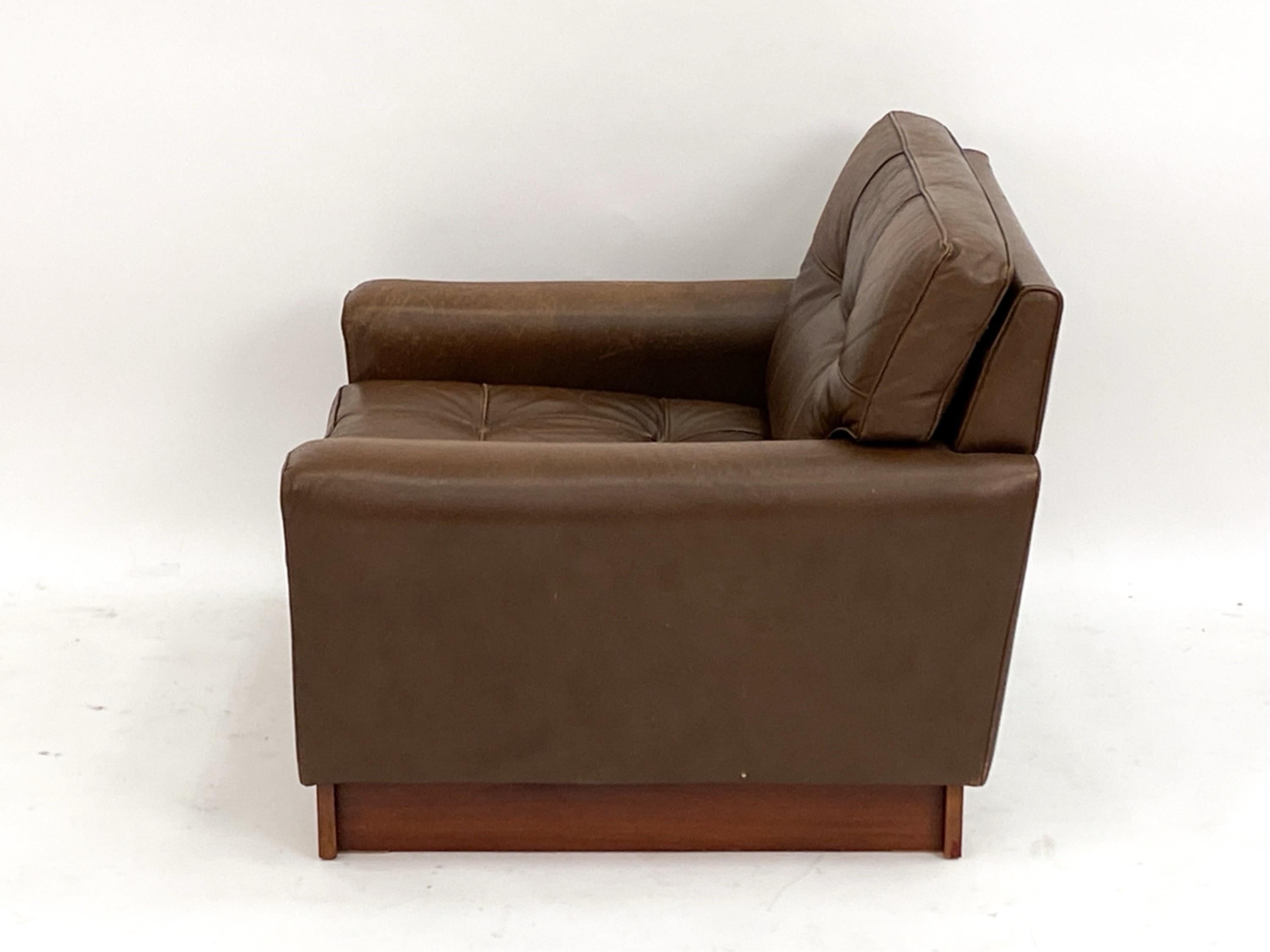 Swedish Leather Armchair Brown Leather Armchair in the Style of Arne Norell For Sale 3