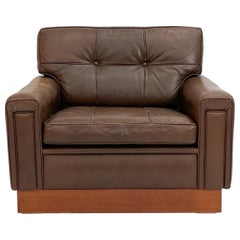 Fauteuil en cuir suédois Fauteuil en cuir Brown dans le style d'Arne Norells