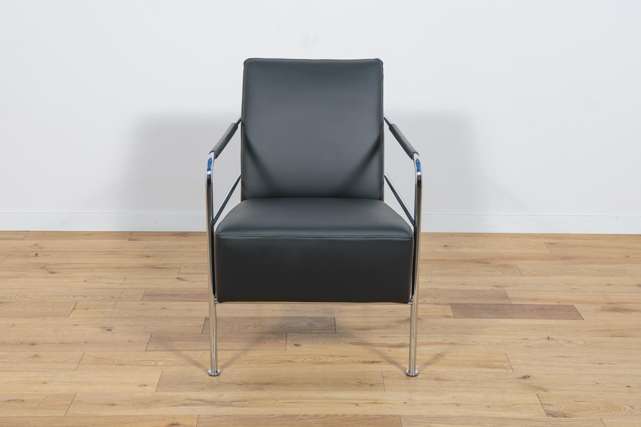 The Cinema Armchair designed by Gunilla Allard for the Swedish manufacturer Lammhults in 1994. Gunilla Allard was inspired by old sports cars, which inspired her to create the details of the collection - chrome, stitching and high-quality genuine