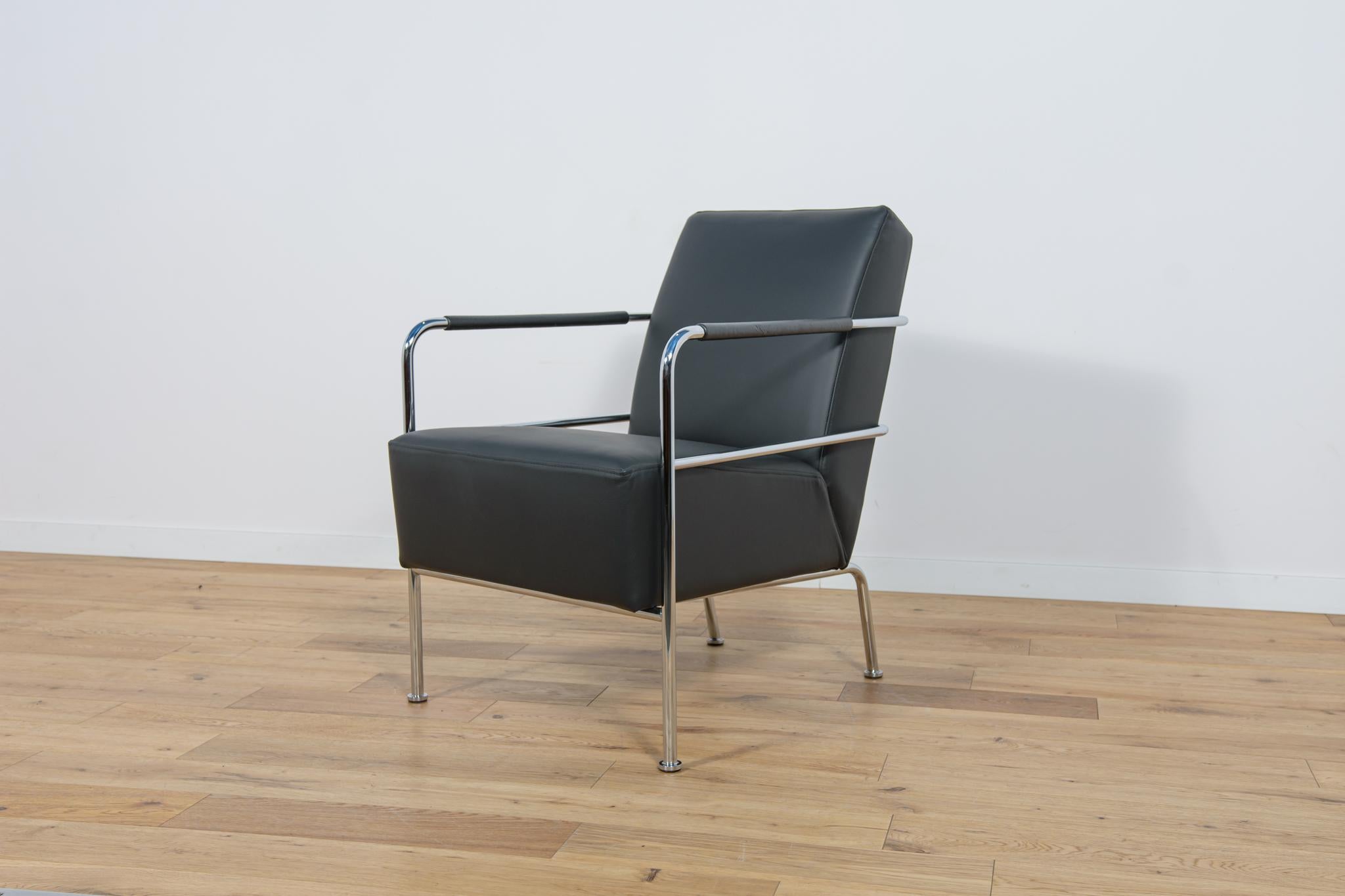 Polished Swedish Leather Armchair by Gunilla Allard for Lammhults, 1990s For Sale