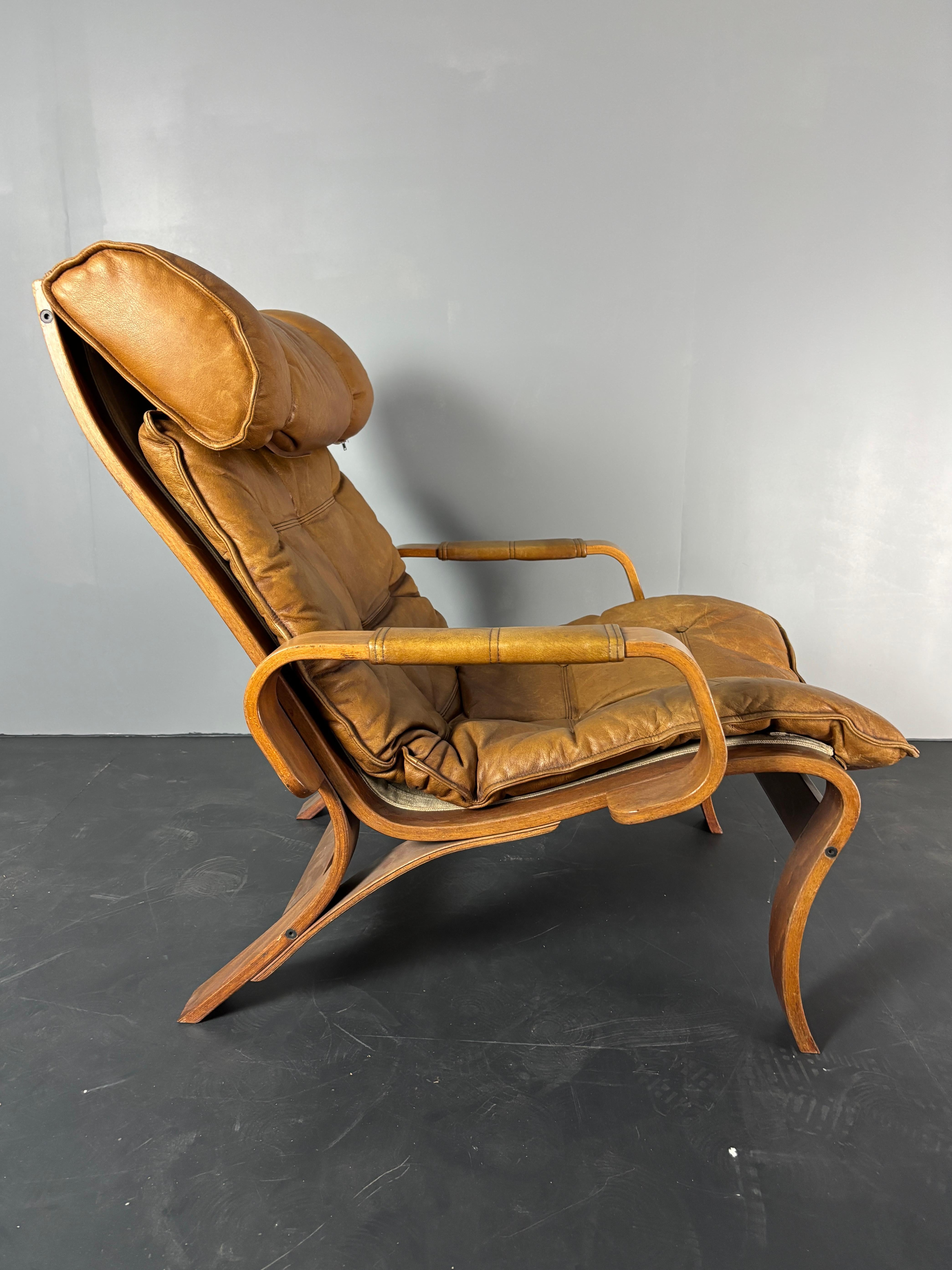 Chaise longue suédoise en bois courbé et cuir Model No No par Jan Bengstsson, 1970 en vente 7