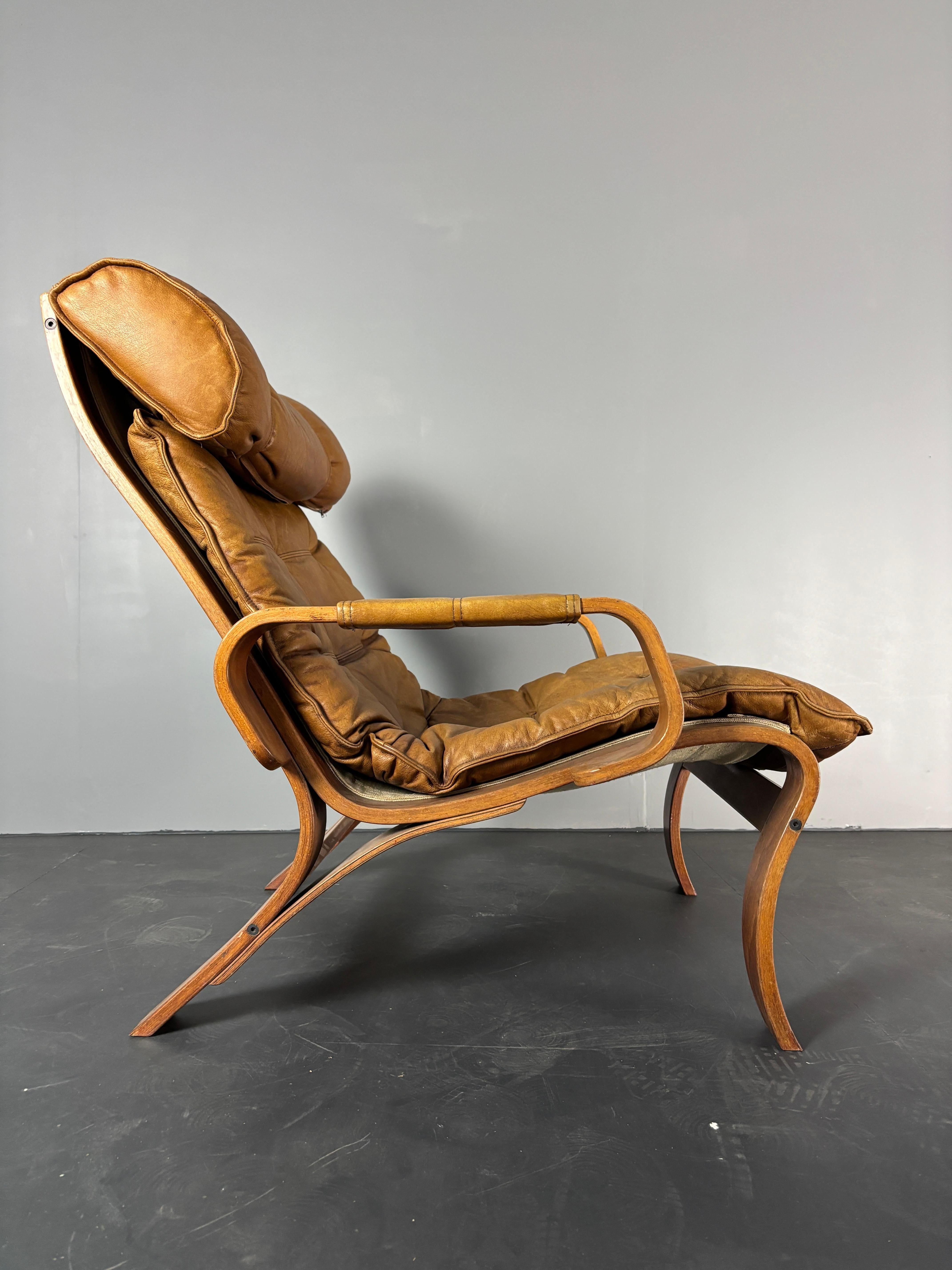 Chaise longue suédoise en bois courbé et cuir Model No No par Jan Bengstsson, 1970 en vente 8