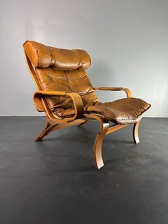 Swedish leather bentwood lounge chair model Brazilia by Jan Bengstsson, 1970s