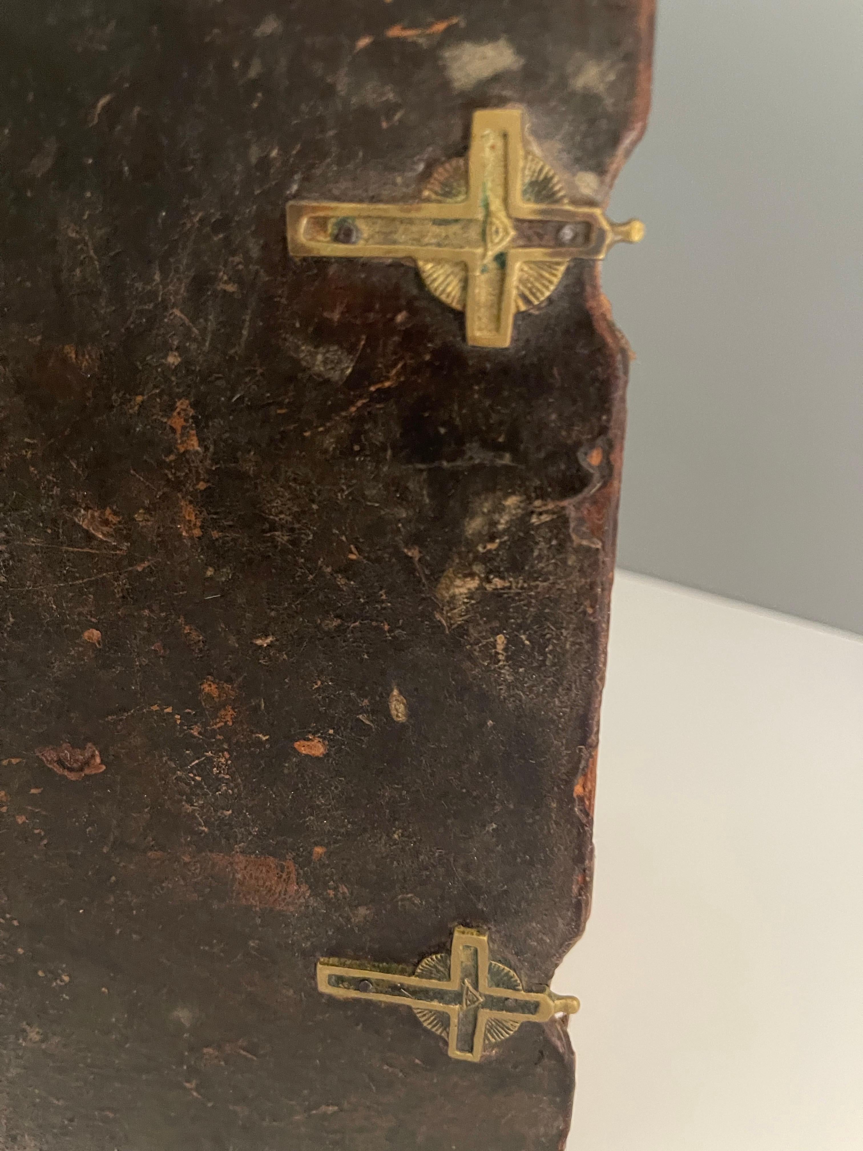 19th Century Swedish Leather Bound and Brass Locks Family Holy Bible, Circa 1849 For Sale