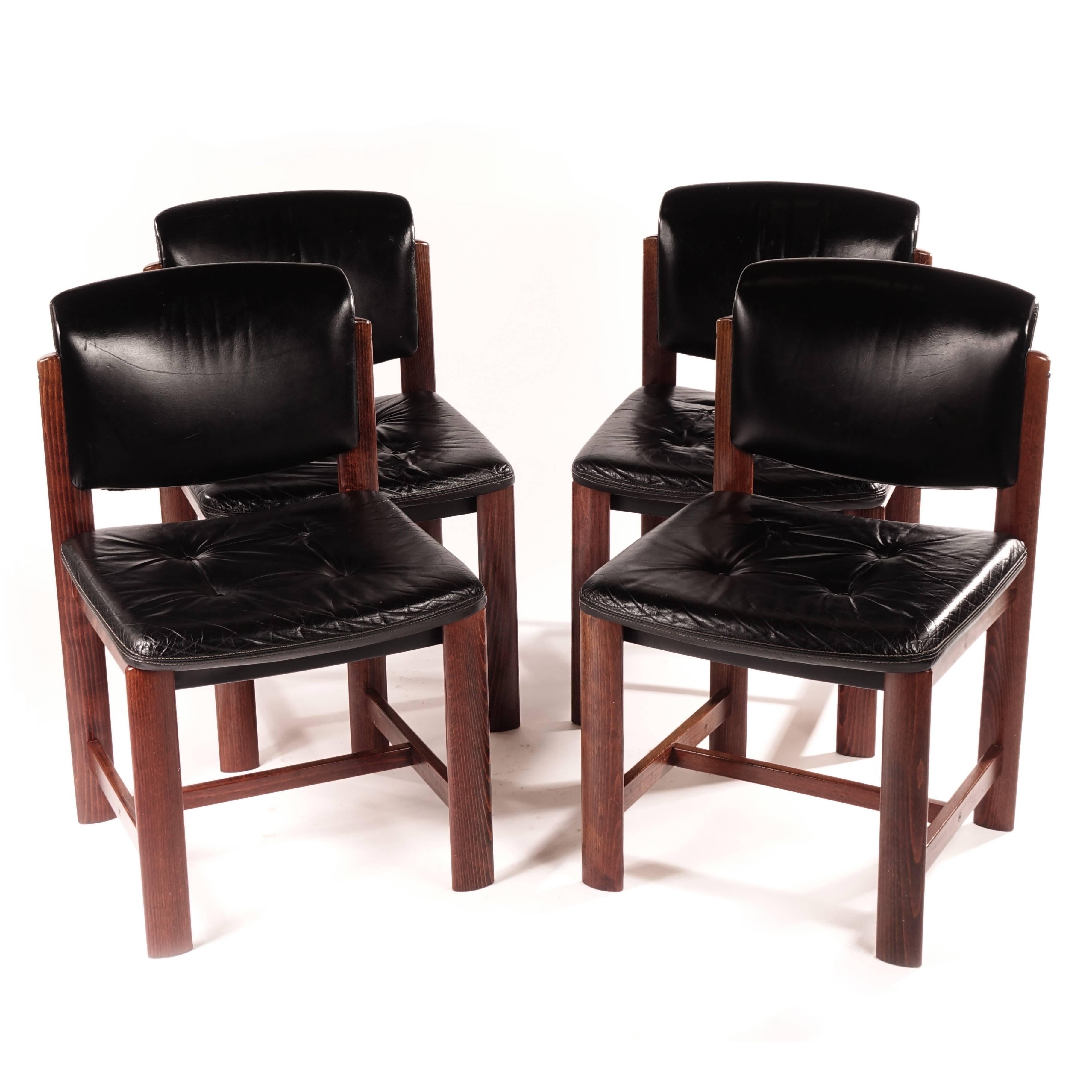 Scandinavian Modern Swedish Leather Chairs from 1960s with Teak Legs For Sale