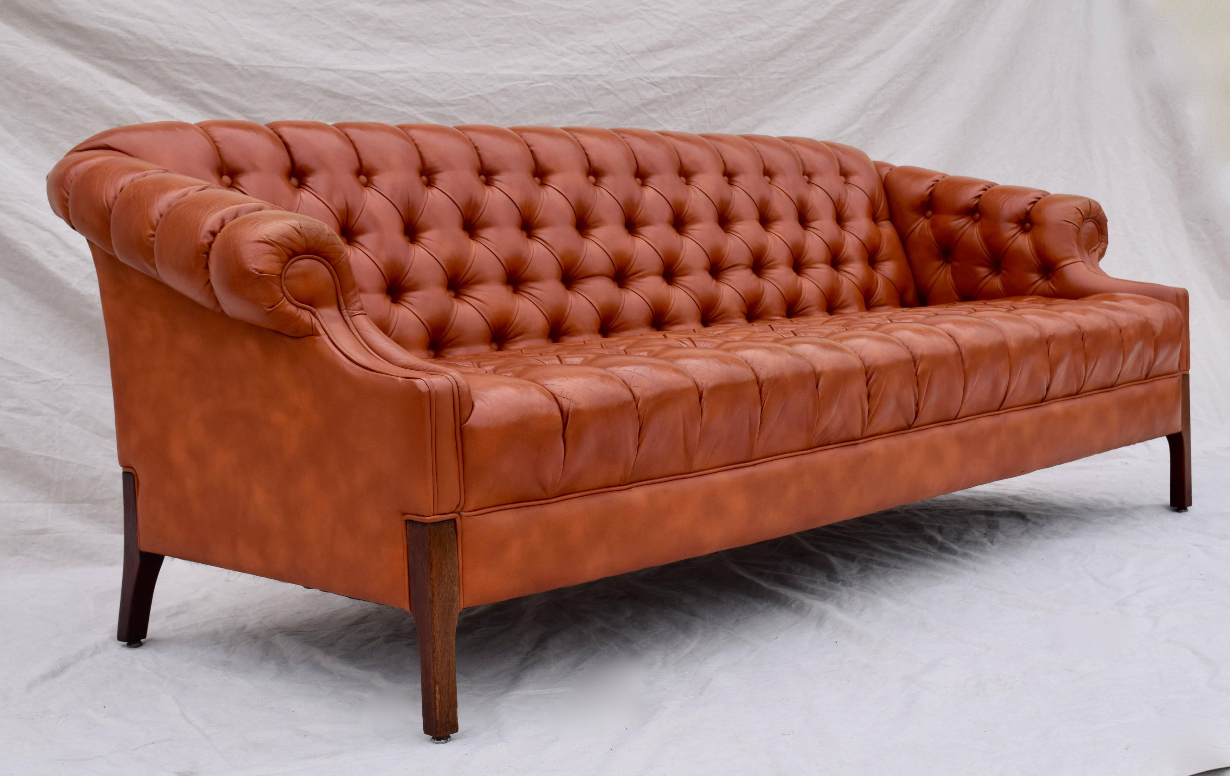 Scandinavian Modern Swedish Leather Chesterfield Sofa