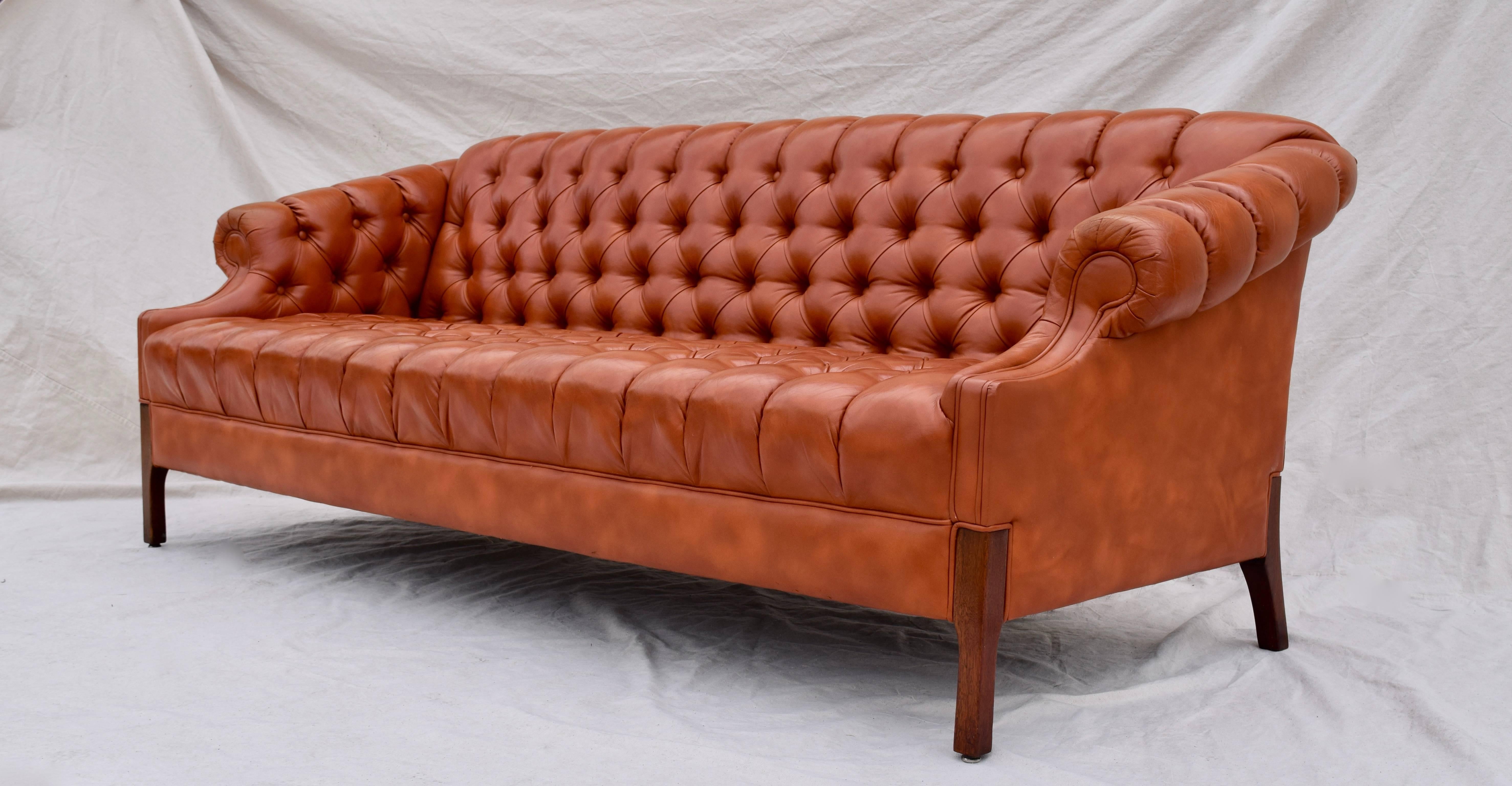 Rosewood Swedish Leather Chesterfield Sofa