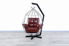 Schwedischer Swing-Stuhl „Perrot Cage“ aus Leder von Ib Arberg