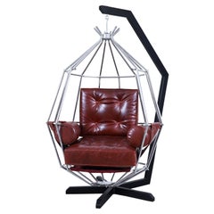 Sedia a dondolo in pelle svedese "Perrot Cage" di Ib Arberg