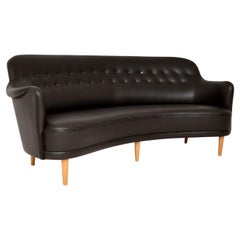 Swedish Leather Samsas Round Sofa by Carl Malmsten