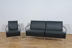 Swedish Leather Sofa and Armchair by Gunilla Allard for Lammhults, 1990s.