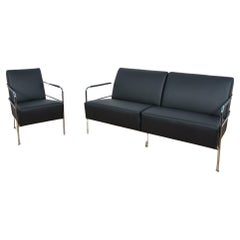 Swedish Leather Sofa and Armchair by Gunilla Allard for Lammhults, 1990s.