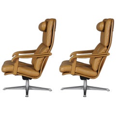 Swedish Leather Swivel Lounge Chairs, 1960s