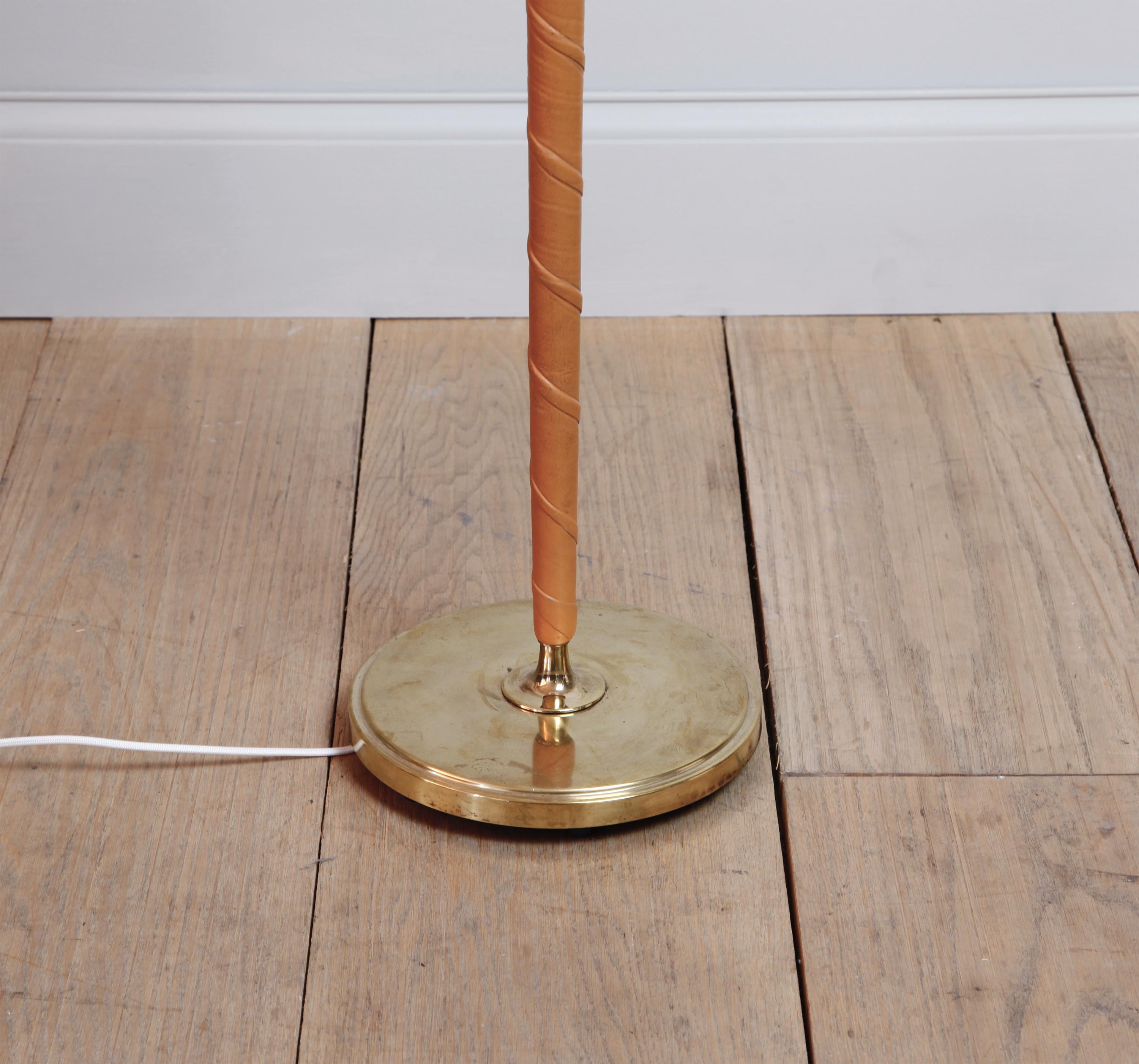 Scandinavian Modern Swedish Leather-Wrapped Floor Lamp
