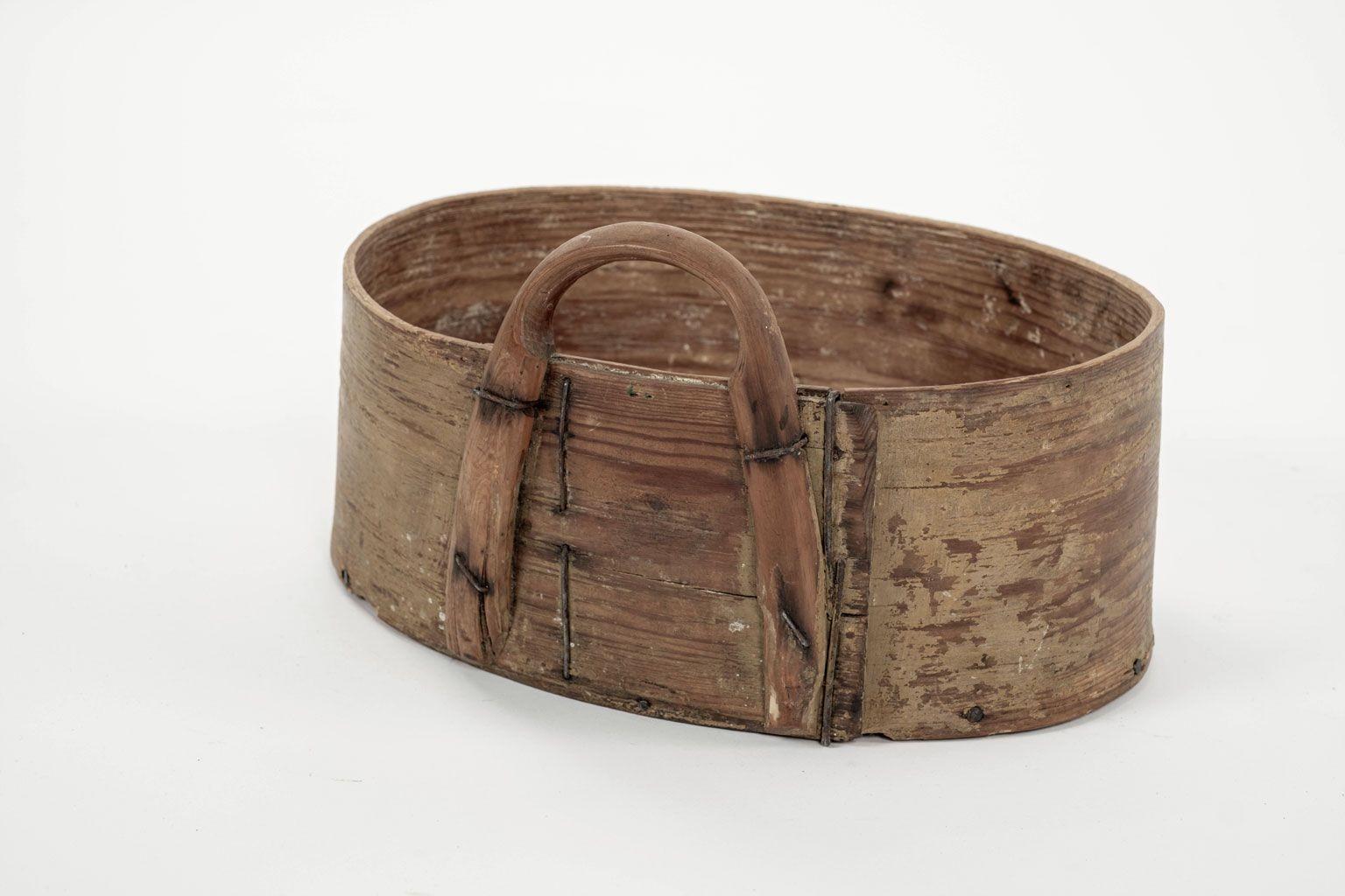 Late 19th Century Swedish Light Color Pine and Bentwood Box with Handle For Sale