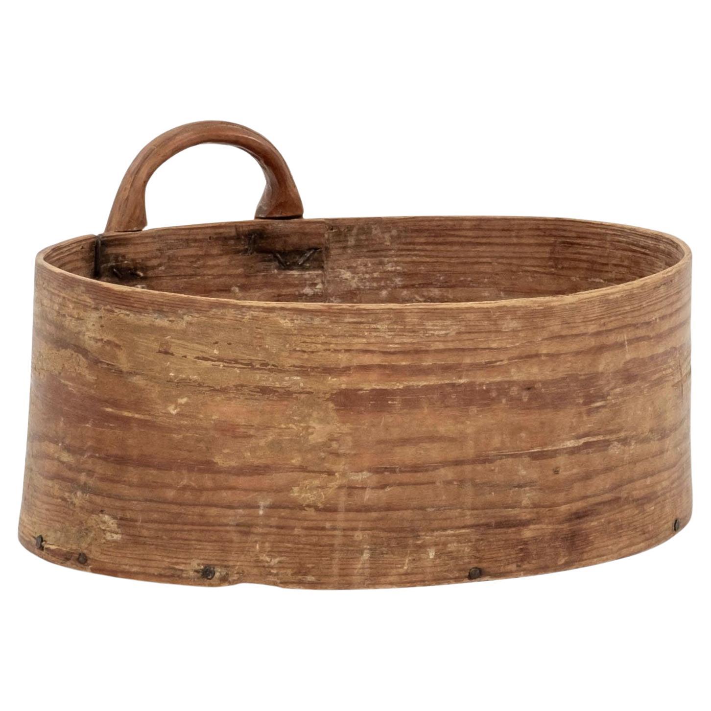 Swedish Light Color Pine and Bentwood Box with Handle For Sale