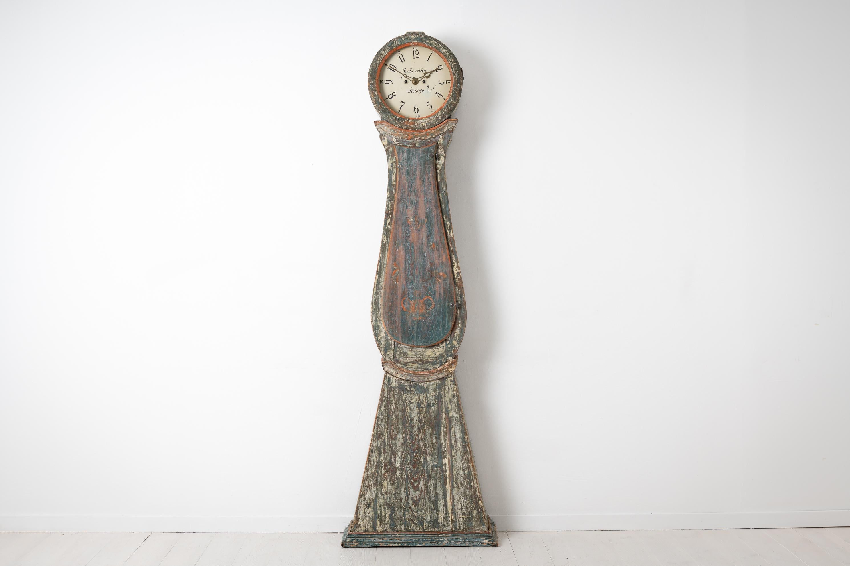 Hand-Crafted Swedish Long Case Clock in Tones of Blue and Green