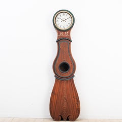 Antique Swedish Painted Pine Long Case Clock with Original Clock Mechanism