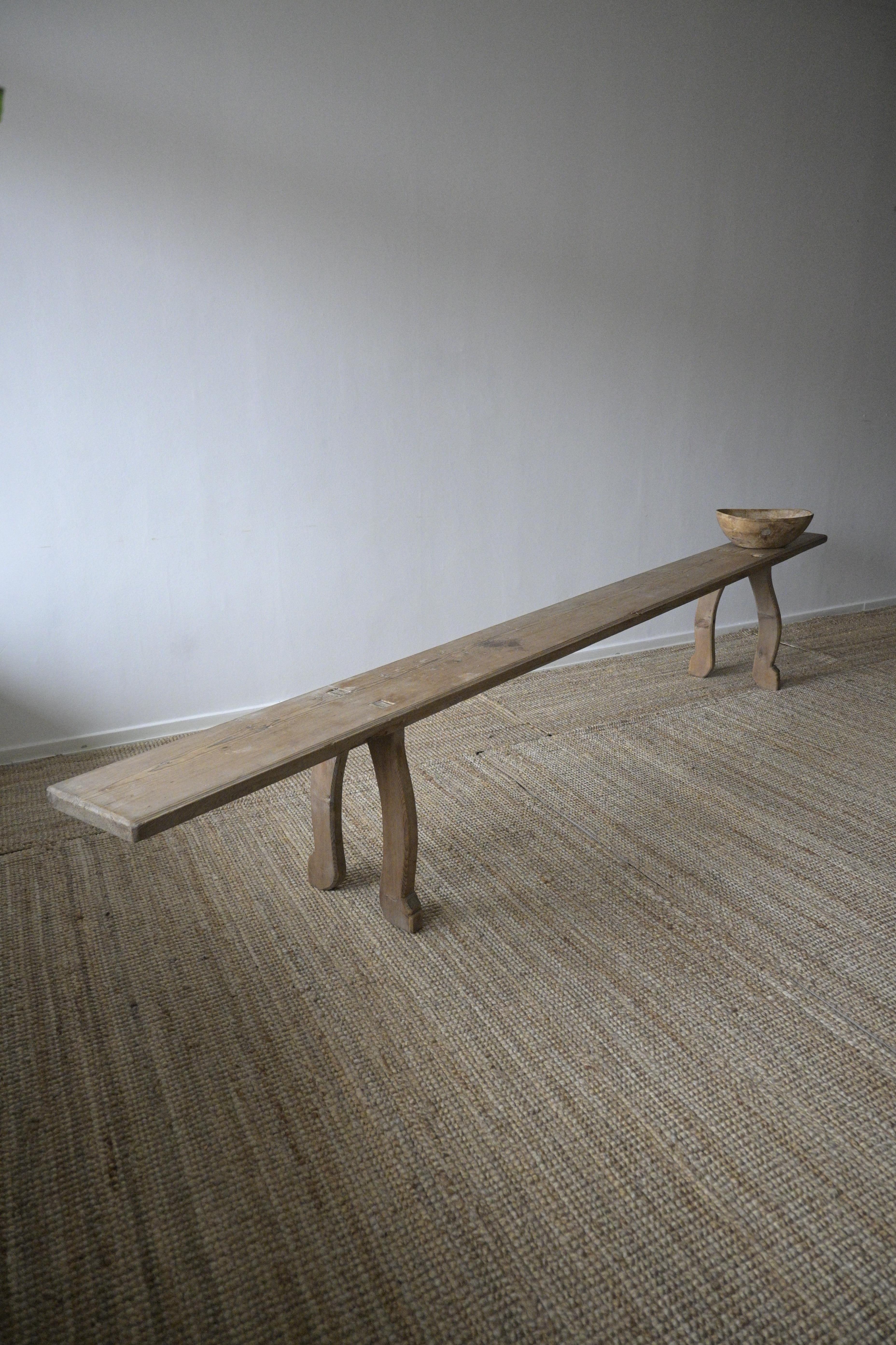 Hand-Crafted Swedish long folk art bench, circa 1850 For Sale