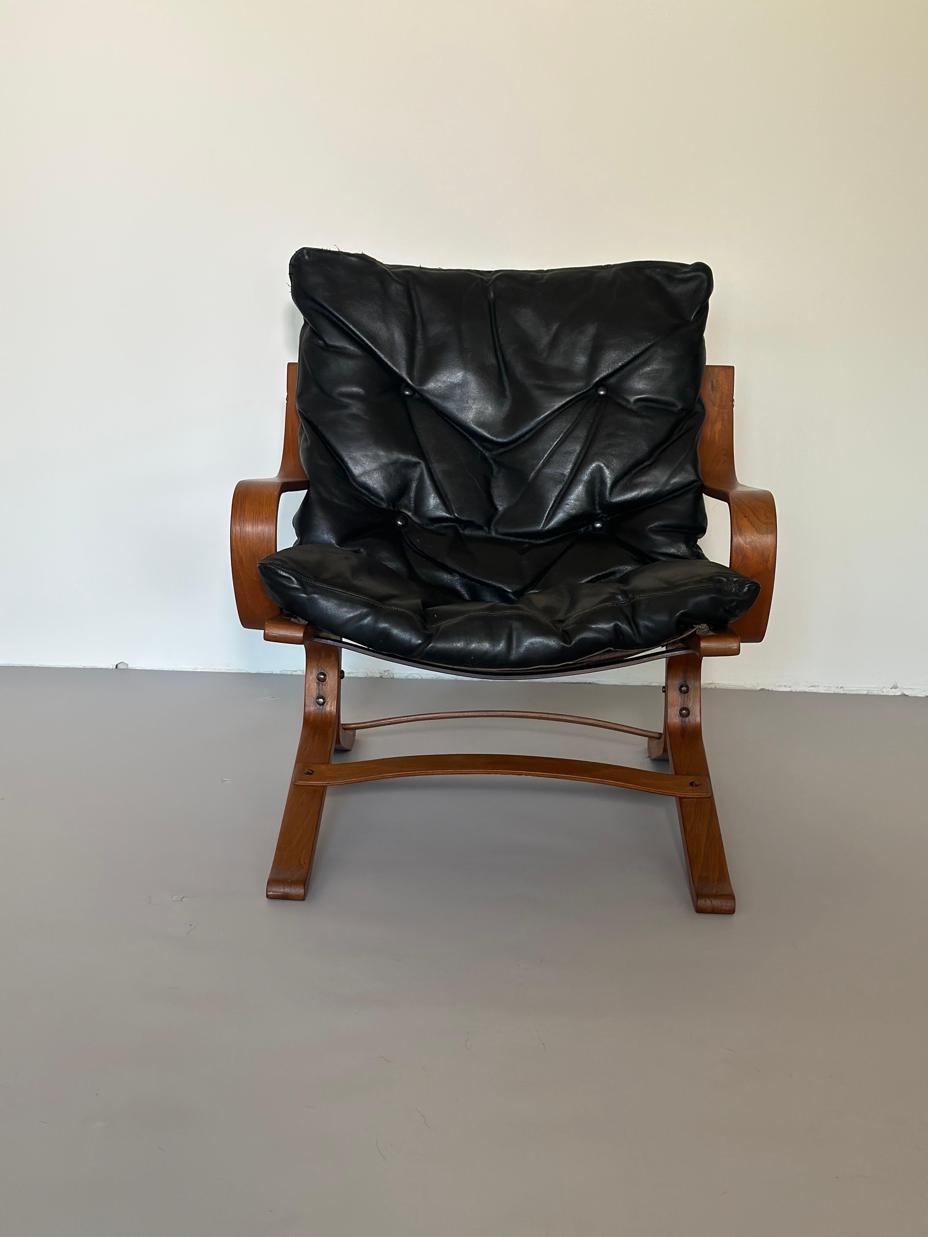Leather Swedish Longue Armchair 1960s For Sale