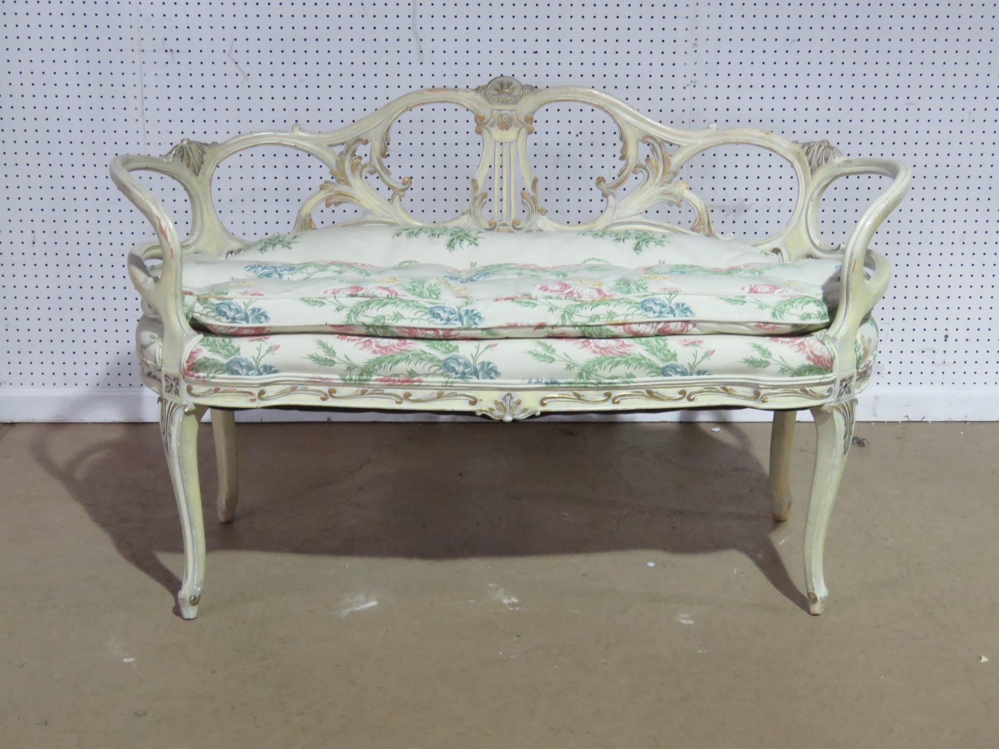 Swedish Louis XV style distressed painted settee.