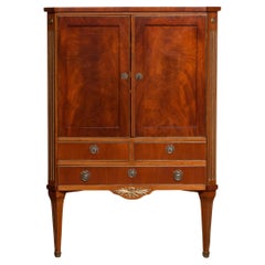 Gustav / Louis XVI Cabinet In Mahogany With Brass Inlay / Mount. 18th Century