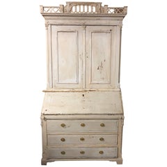 Swedish Louis XVI Painted Bookcase Secretary