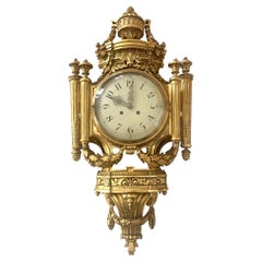 Swedish Louis XVI Style Wall Clock Gold-Plate, Enamel, and Brass, 1949