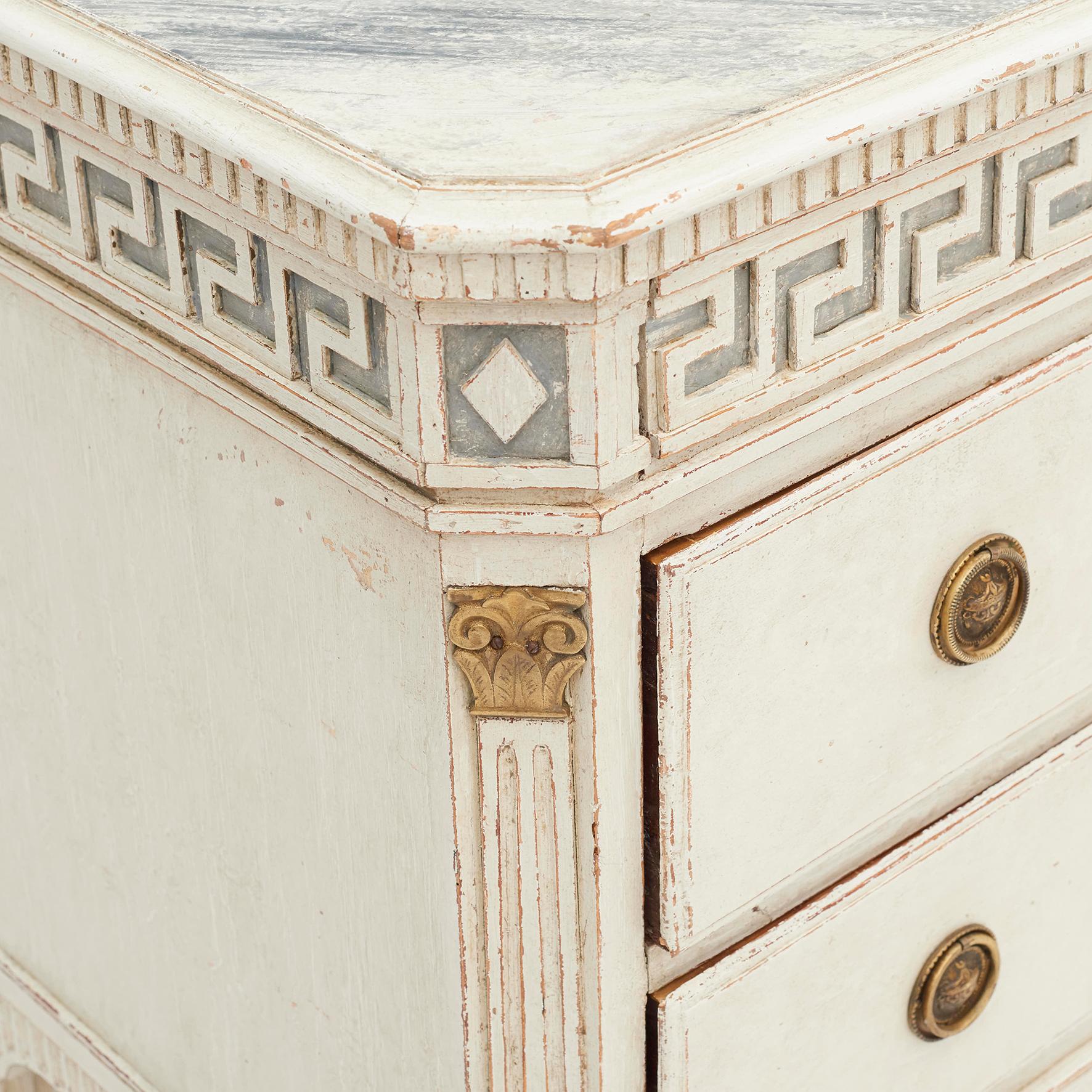 Brass Swedish Louis XVI White-Grey Painted Chest of Drawers