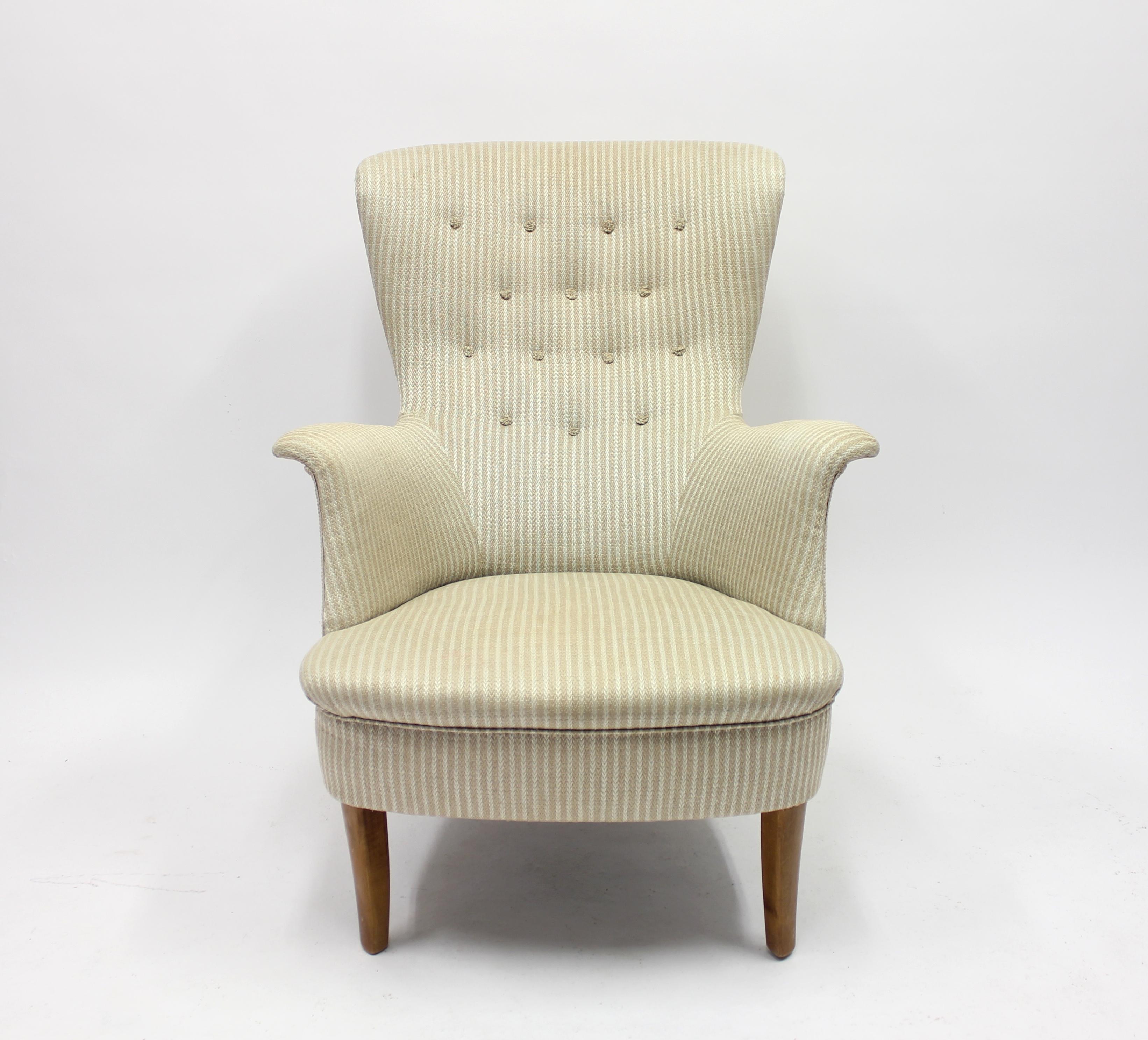 Fabric Swedish Lounge Chair by Carl Malmsten, 1950s