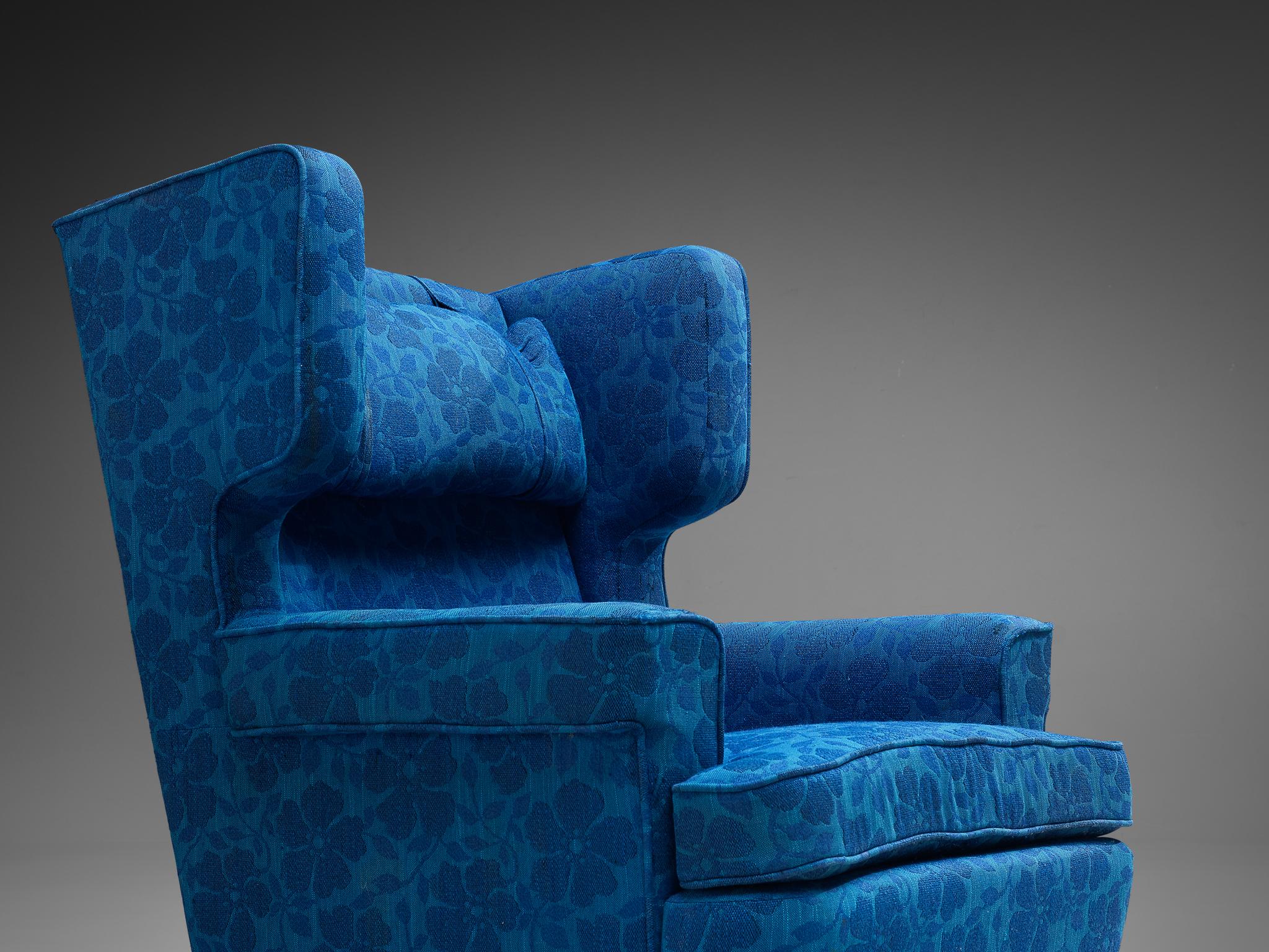 blue floral armchair