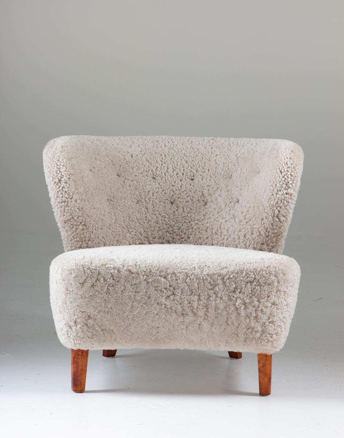 Mid-Century Modern Swedish Lounge Chairs in Sheepskin by Gösta Jonsson, 1940s