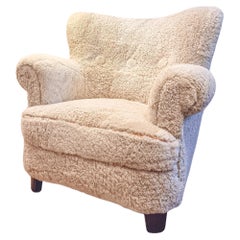 Fauteuil de salon suédois en peau de mouton, style scandinave moderne