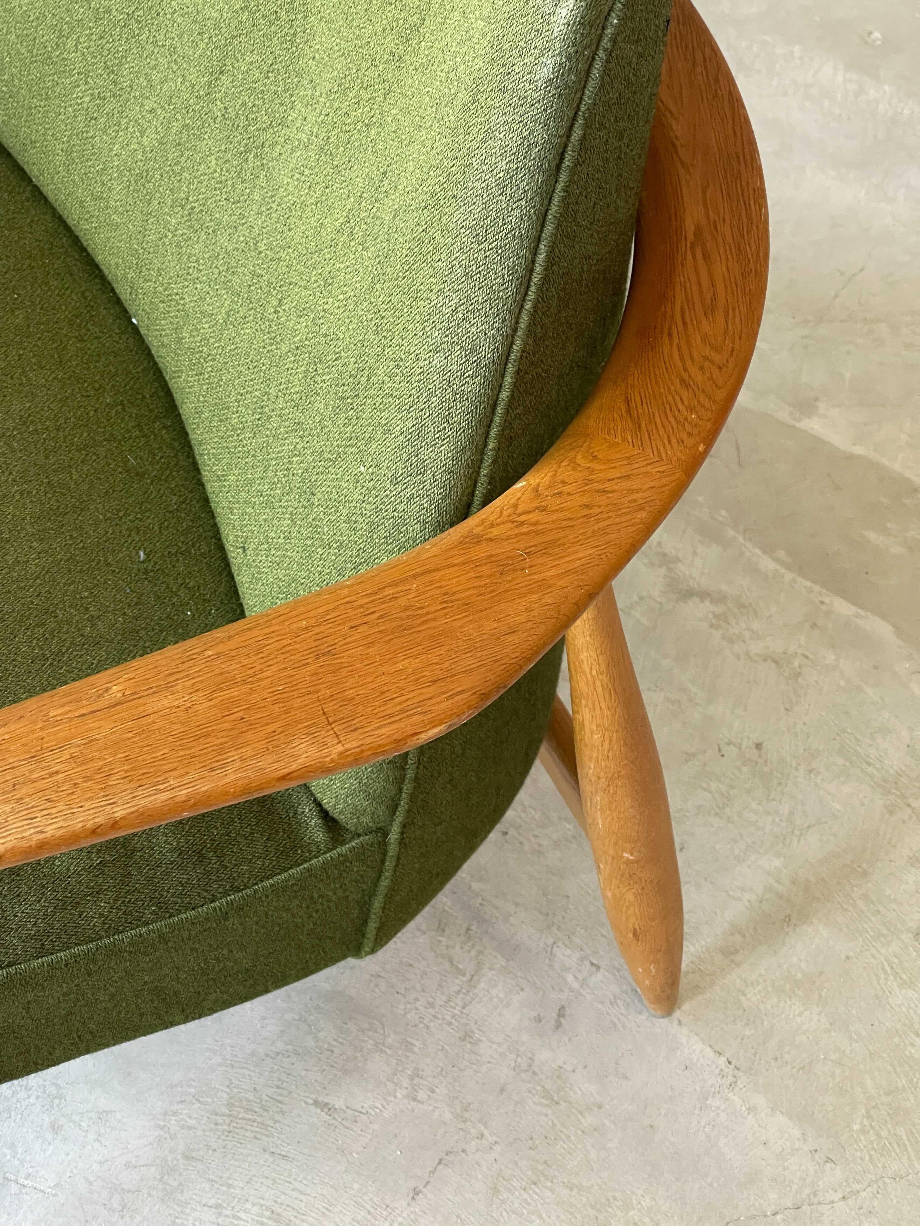 Swedish, Lounge Chair, Turned Oak, Green Fabric, Sweden, 1950s In Good Condition In High Point, NC