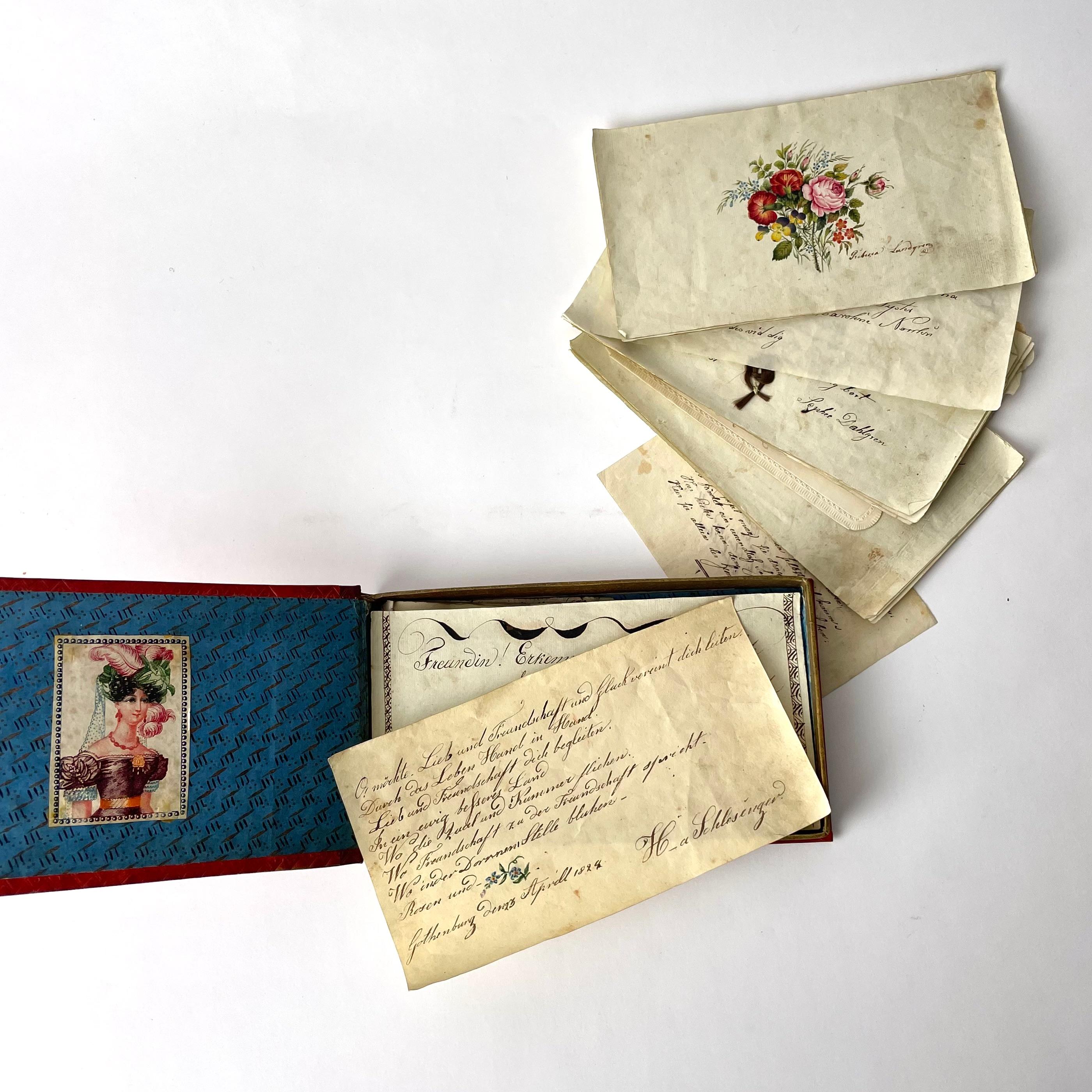 Schwedische Brieftasche der Liebe in Form eines Buchstabens in Form eines Buches aus der Empire-Periode 1820er Jahre im Angebot 6