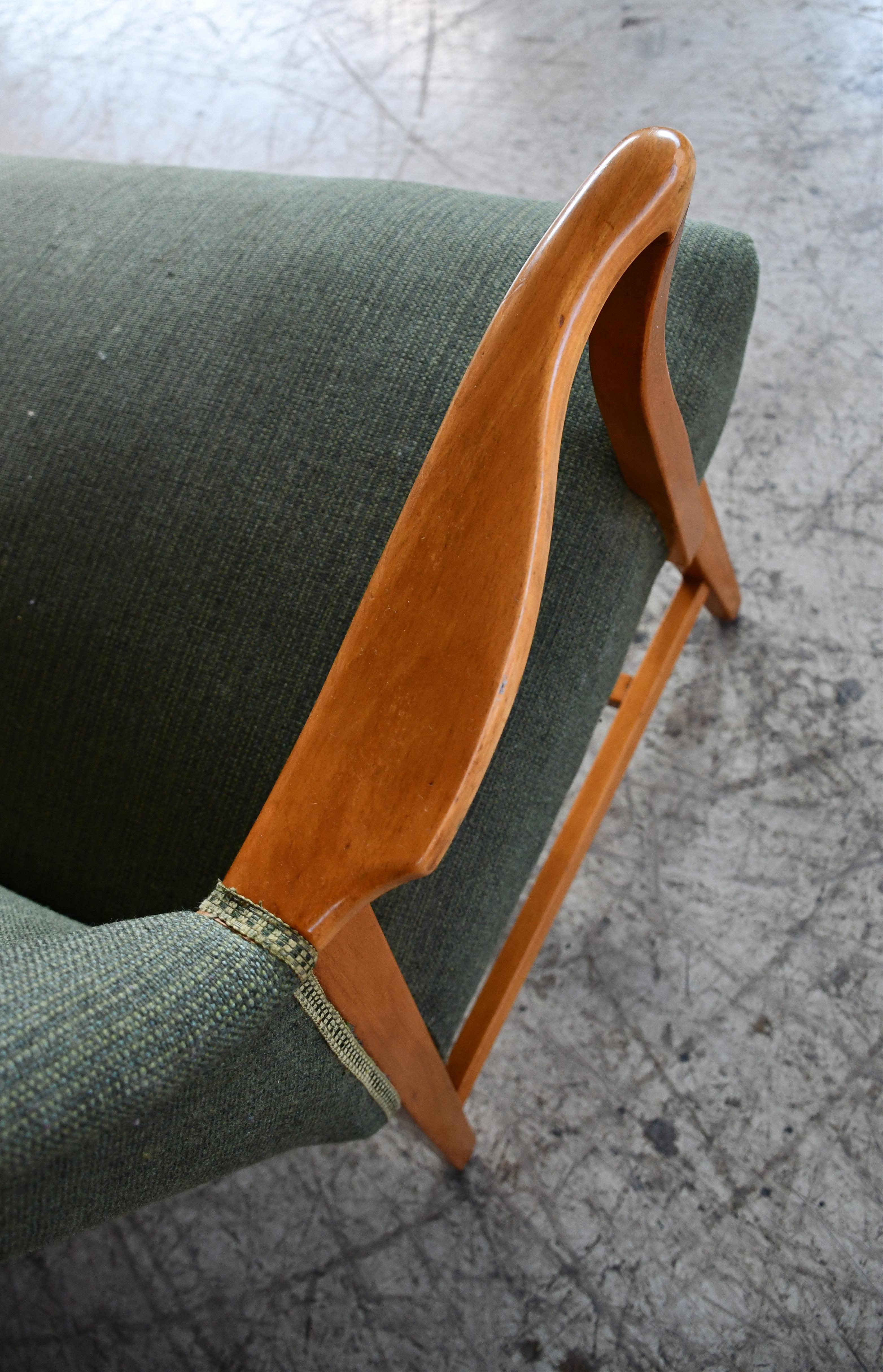 Swedish Loveseat or Settee with Open Wooden Armrests in Elm ca. 1950 In Good Condition In Bridgeport, CT