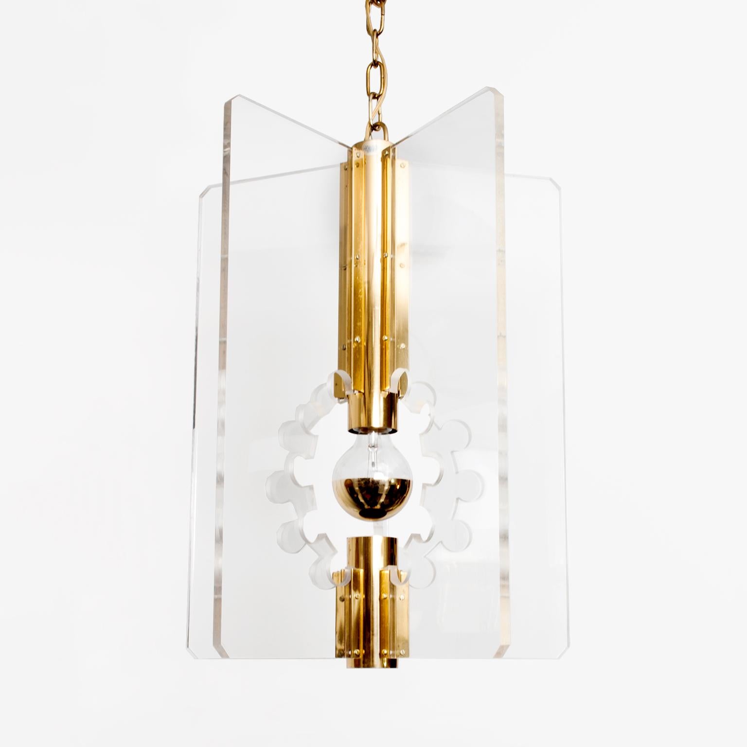 Scandinavian Modern Swedish Lucite and Brass Lantern Pendant by Hans-Agne Jakobsson for Markaryd