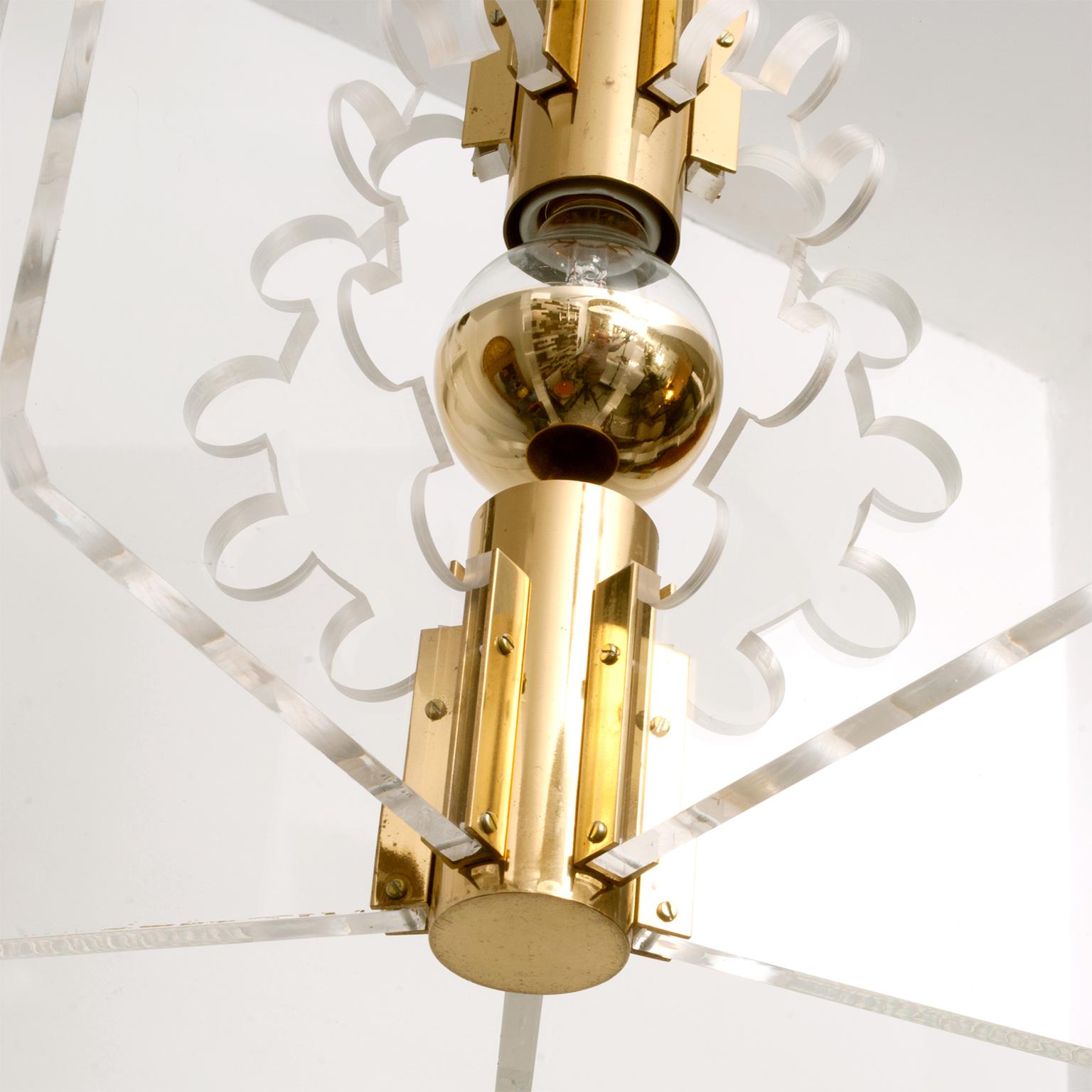 Scandinavian Swedish Lucite and Brass Lantern Pendant by Hans-Agne Jakobsson for Markaryd