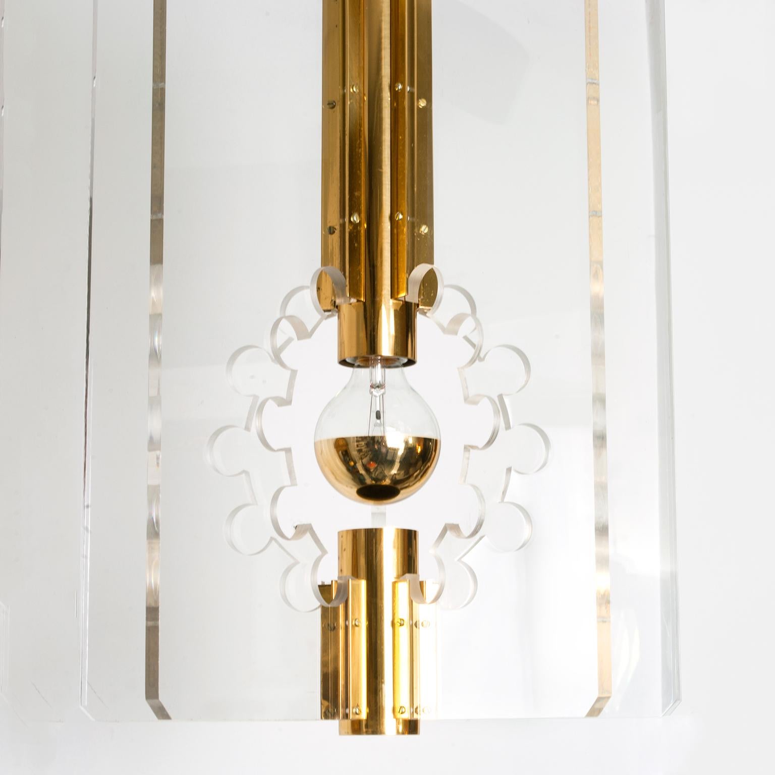 Polished Swedish Lucite and Brass Lantern Pendant by Hans-Agne Jakobsson for Markaryd