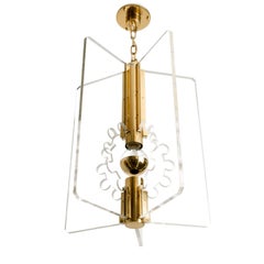 Swedish Lucite and Brass Lantern Pendant by Hans-Agne Jakobsson for Markaryd