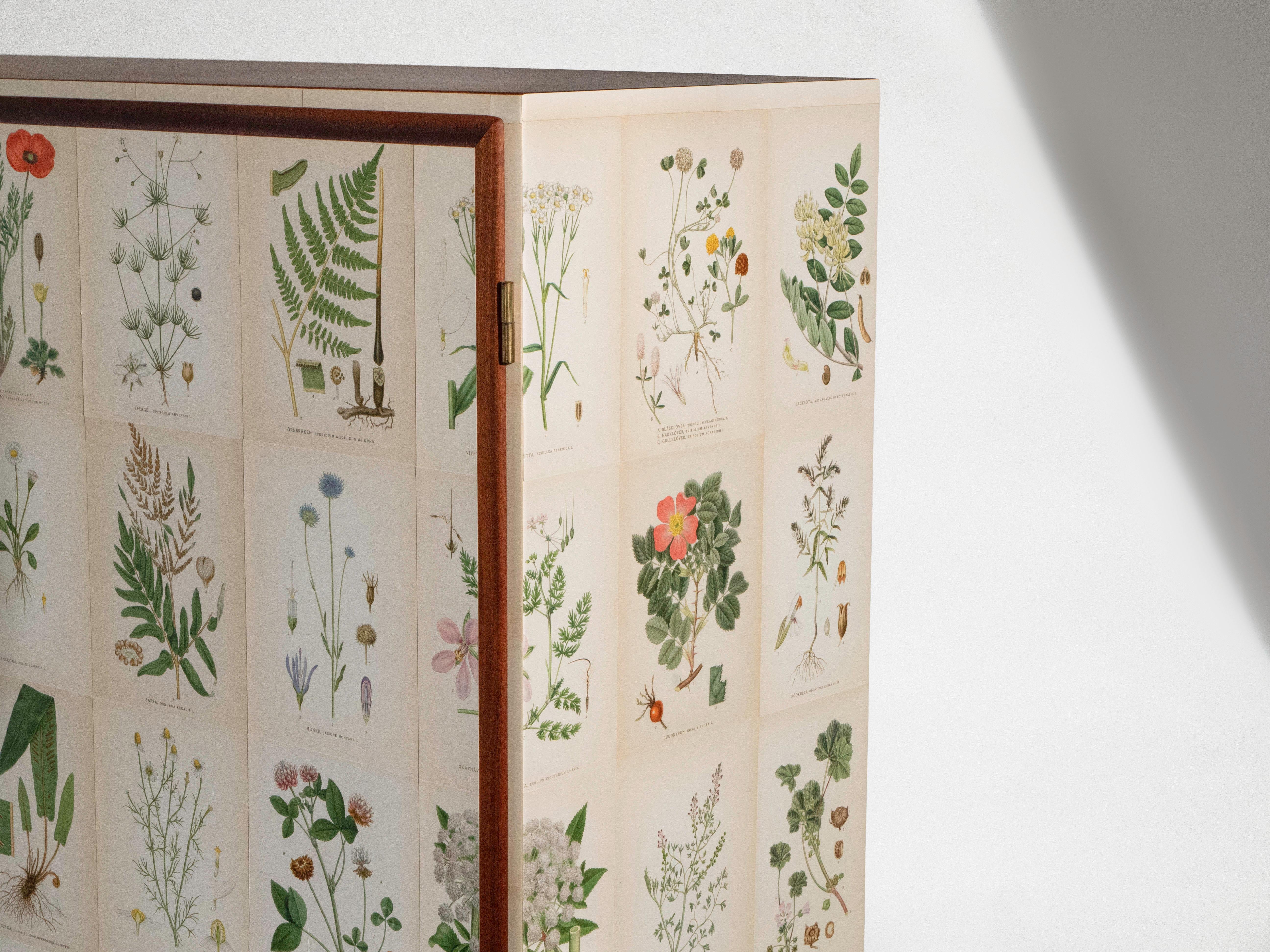 Flora svedese di Norden su mobile alto in mogano, stile Josef Frank anni '50 1