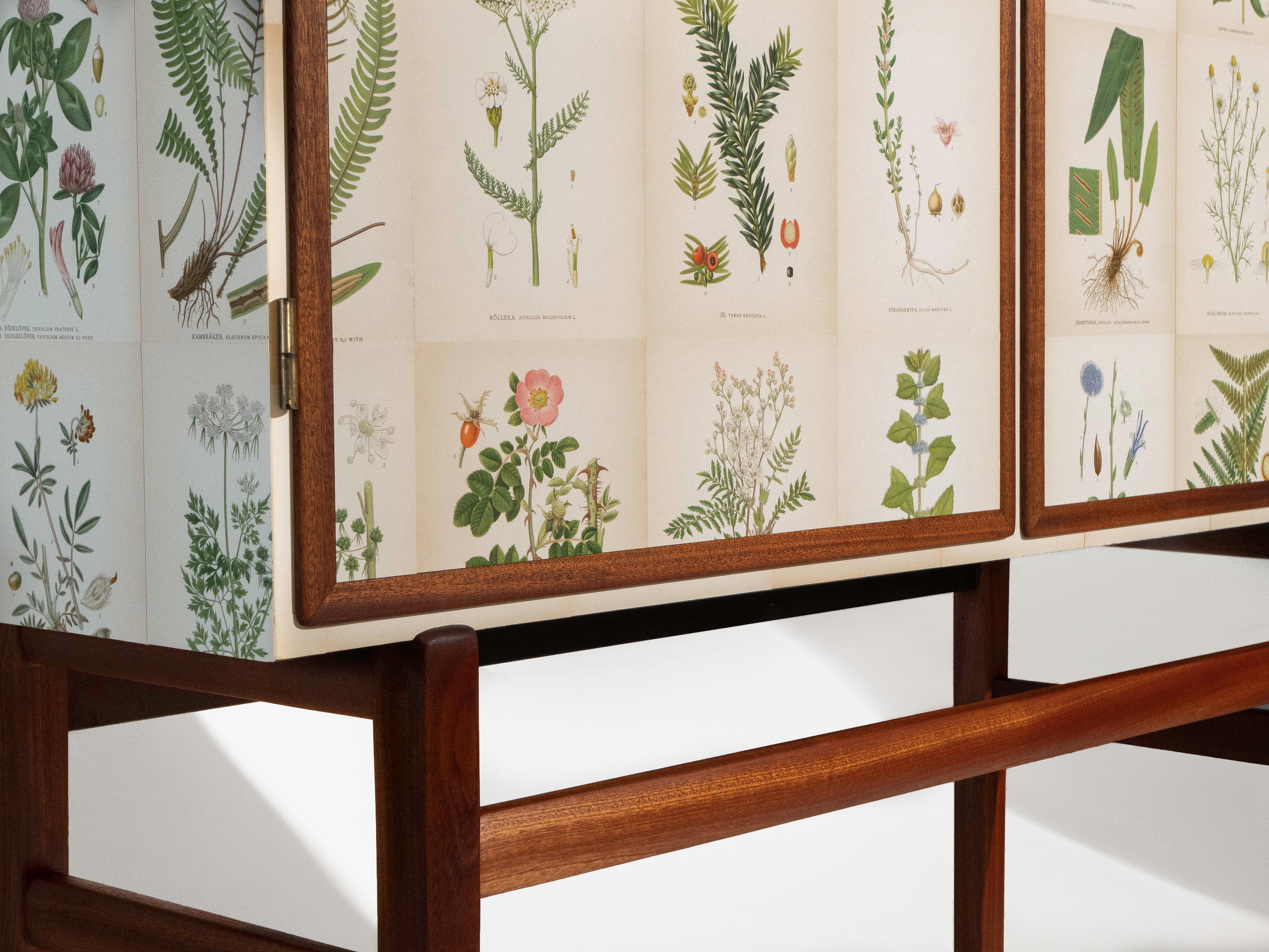 Flora svedese di Norden su mobile alto in mogano, stile Josef Frank anni '50 2