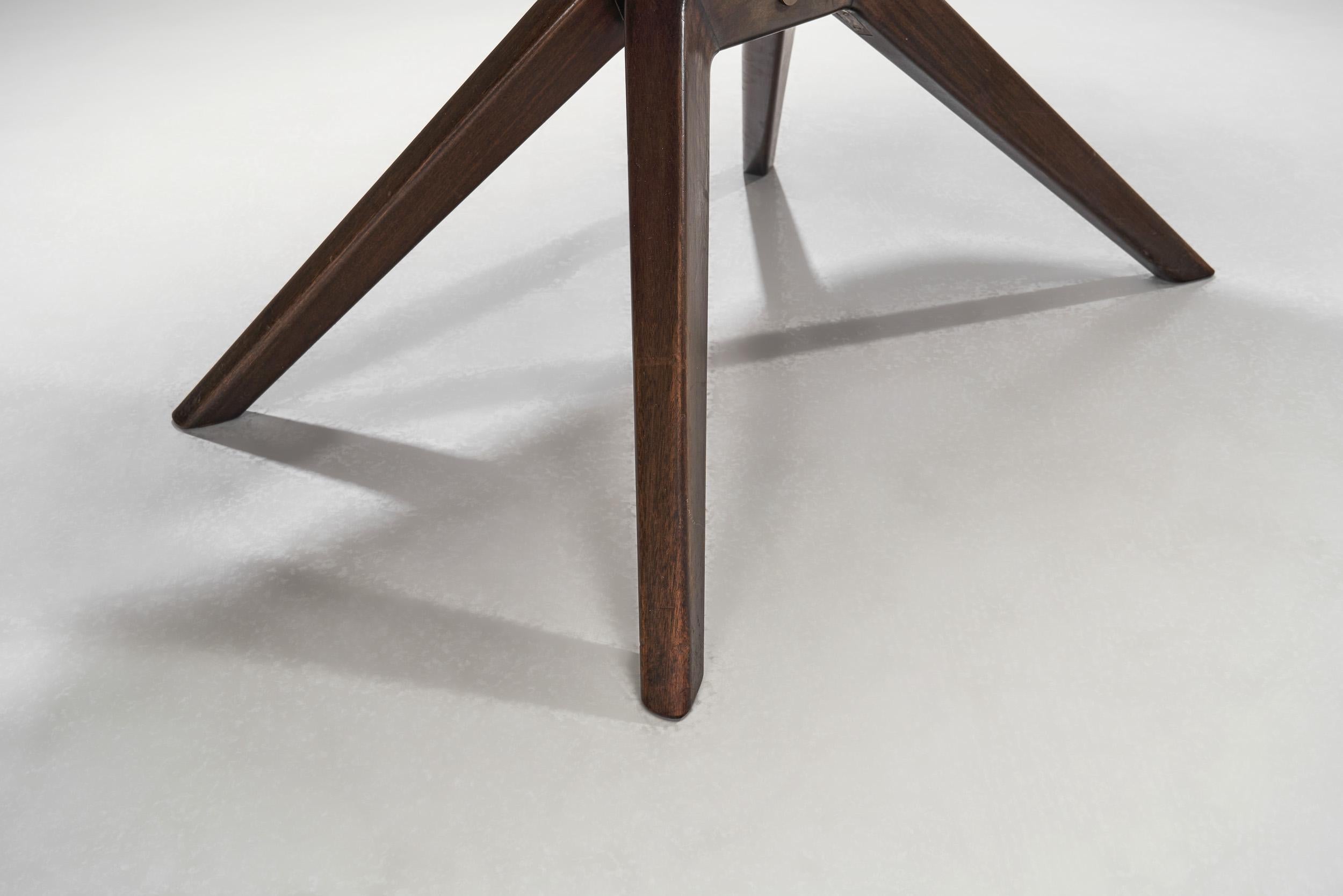 Swedish Wooden Table with Oblique Legs and Stone Top, Sweden, circa 1960s For Sale 11